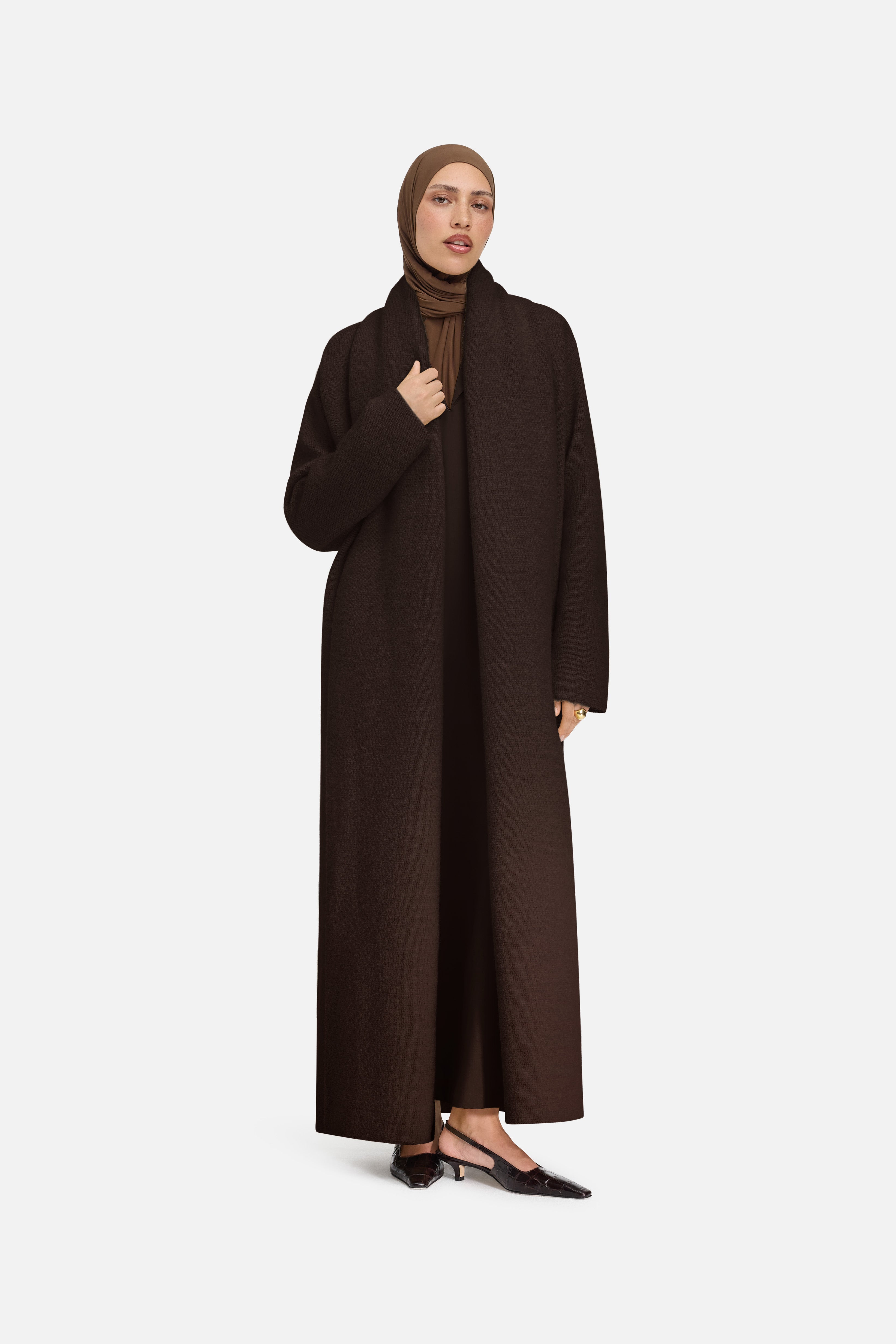 Brushed Knit Abaya | Dark Brown