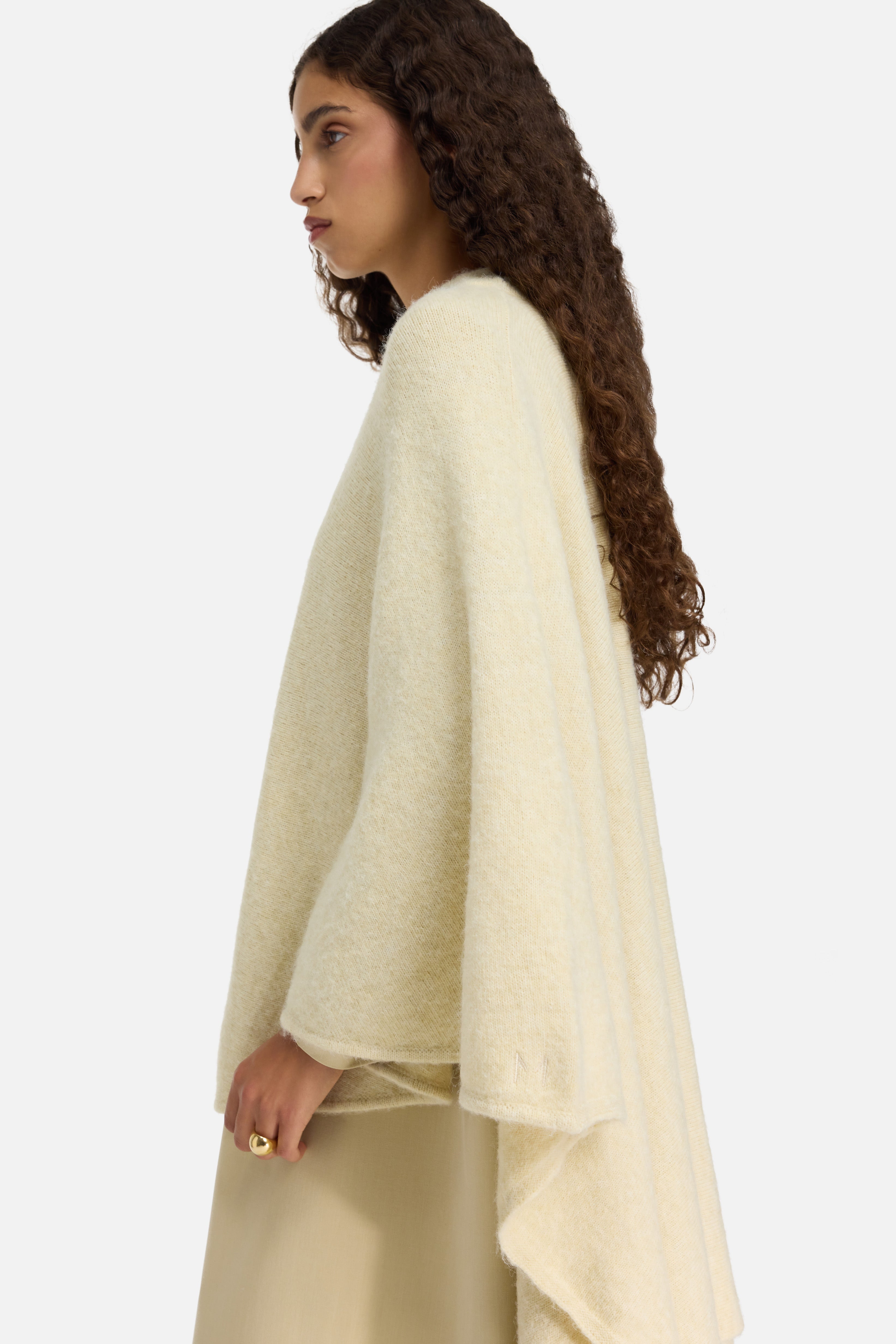 Brushed Knit Poncho | Cloud White