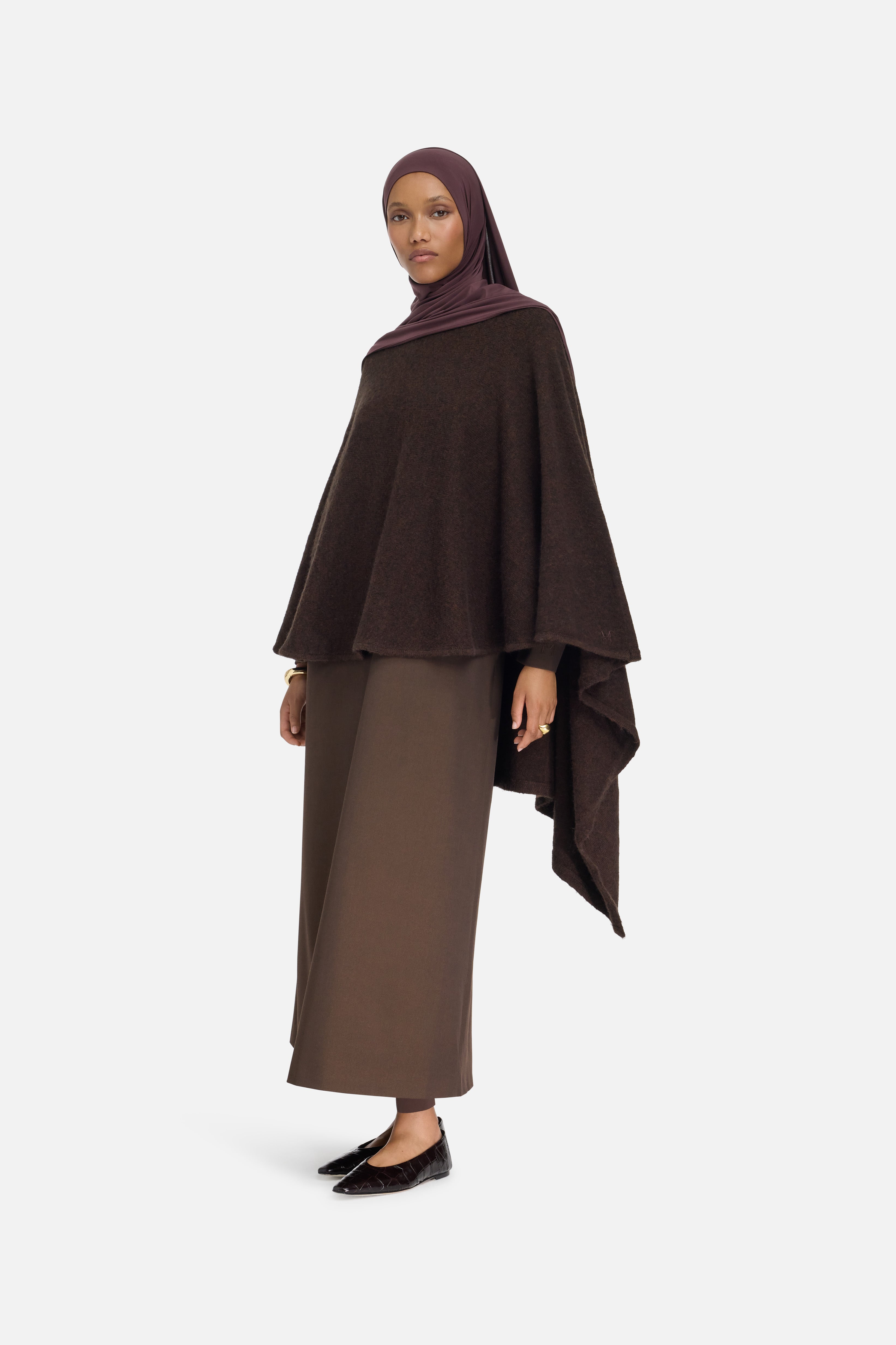Brushed Knit Poncho | Dark Brown