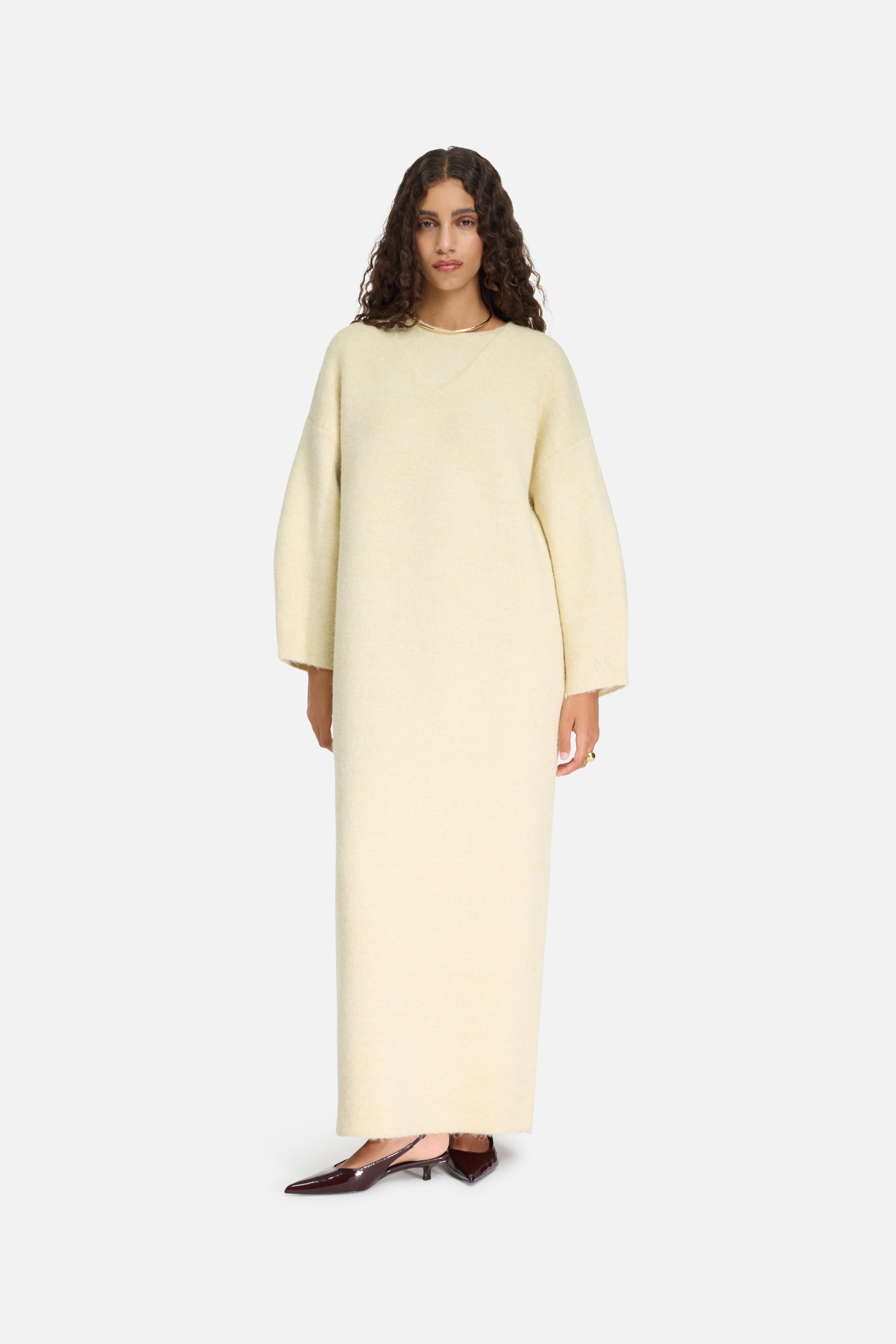 Brushed Knit V-Neck Dress | Cloud White