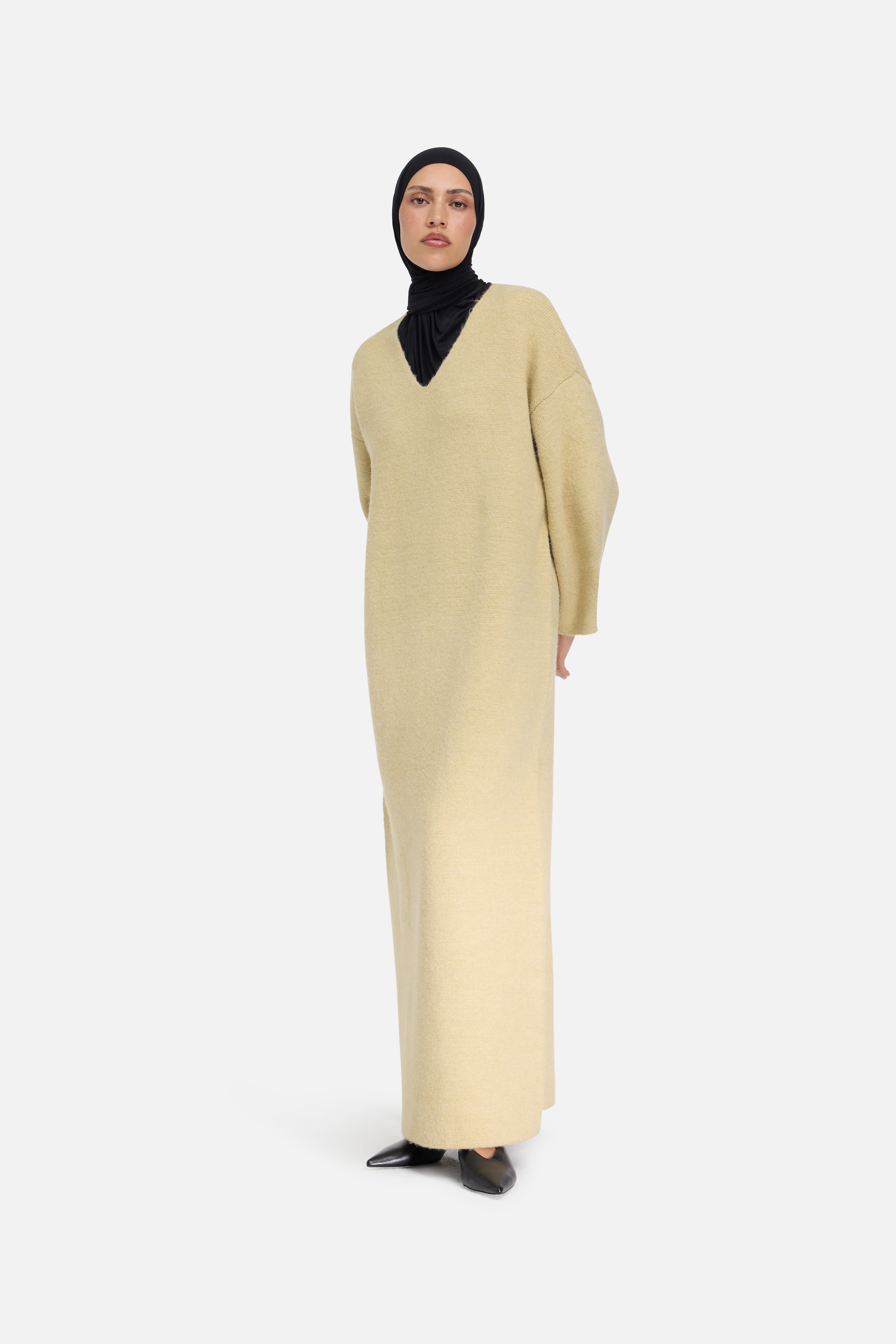 Brushed Knit V-Neck Dress | Desert Clay