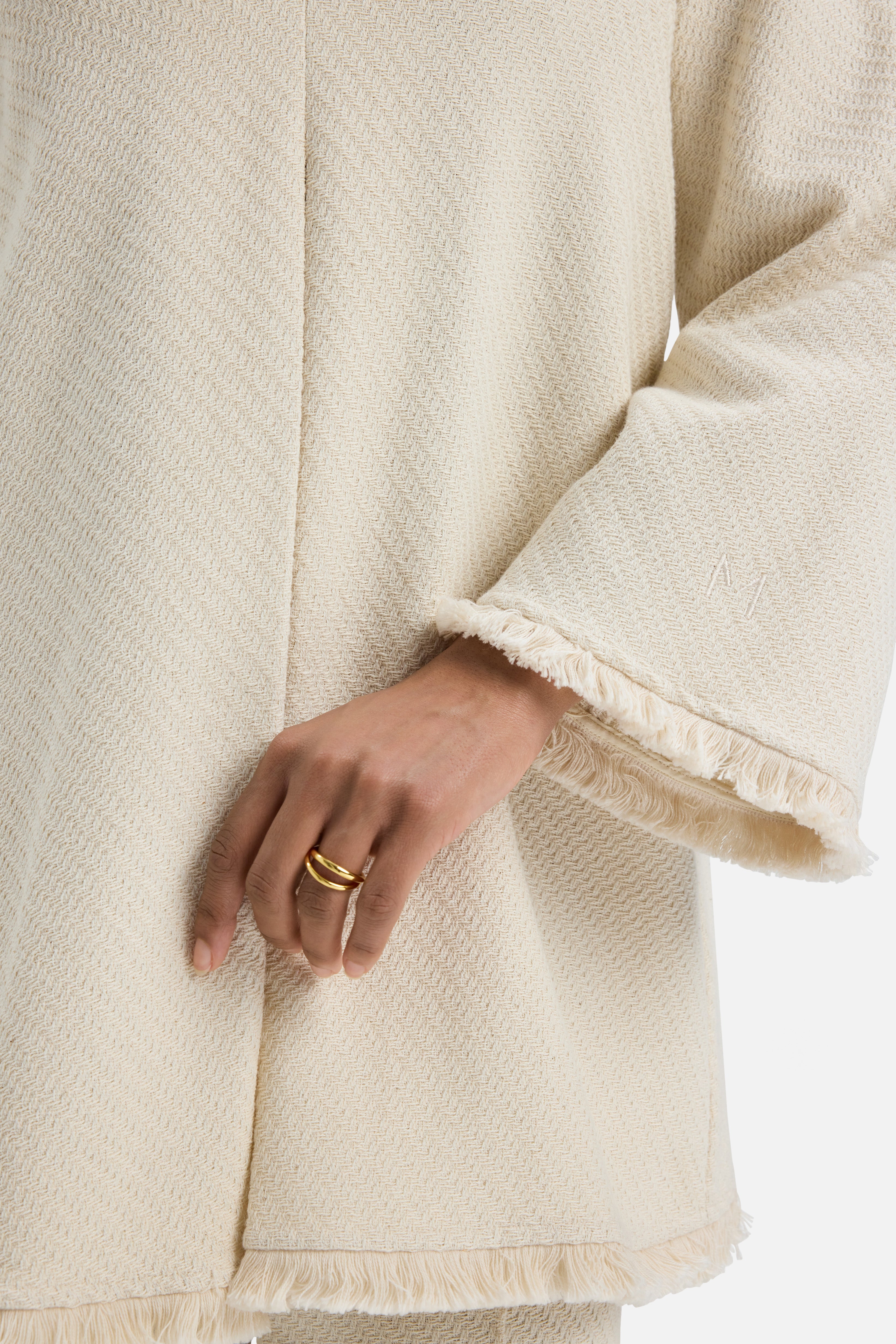 Detail shot sleeve white top