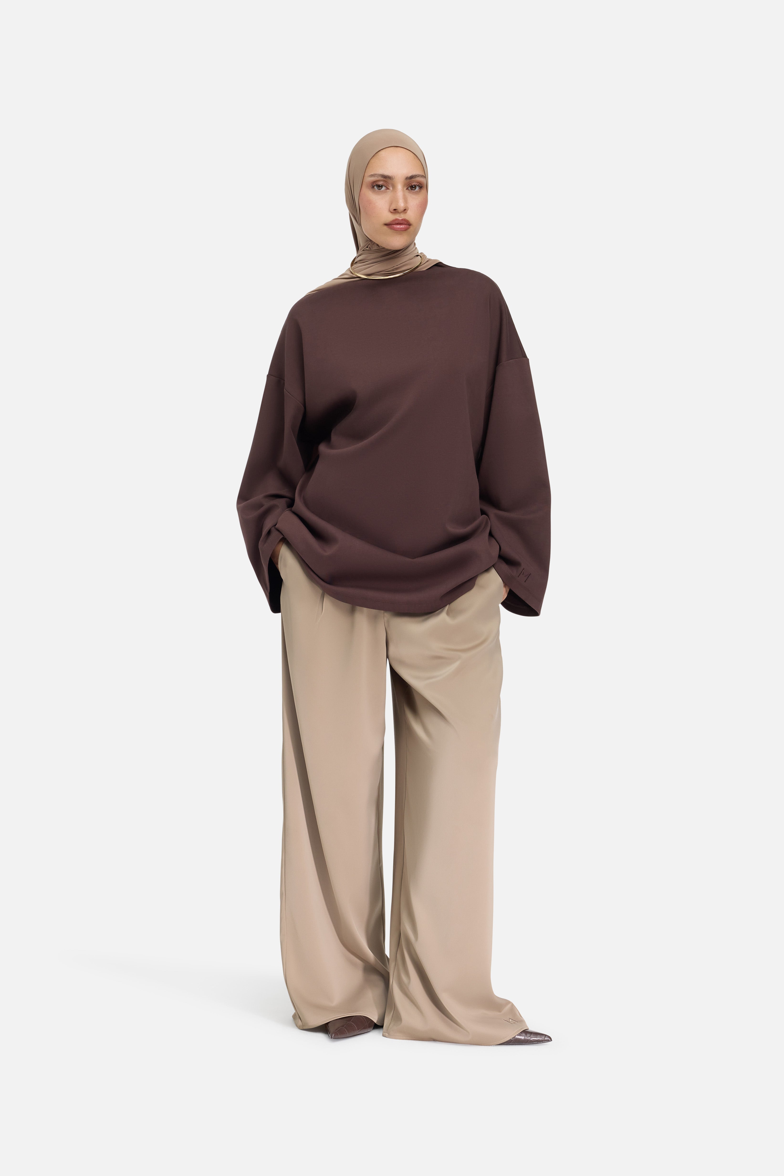 High Neck Tee | Dark Brown