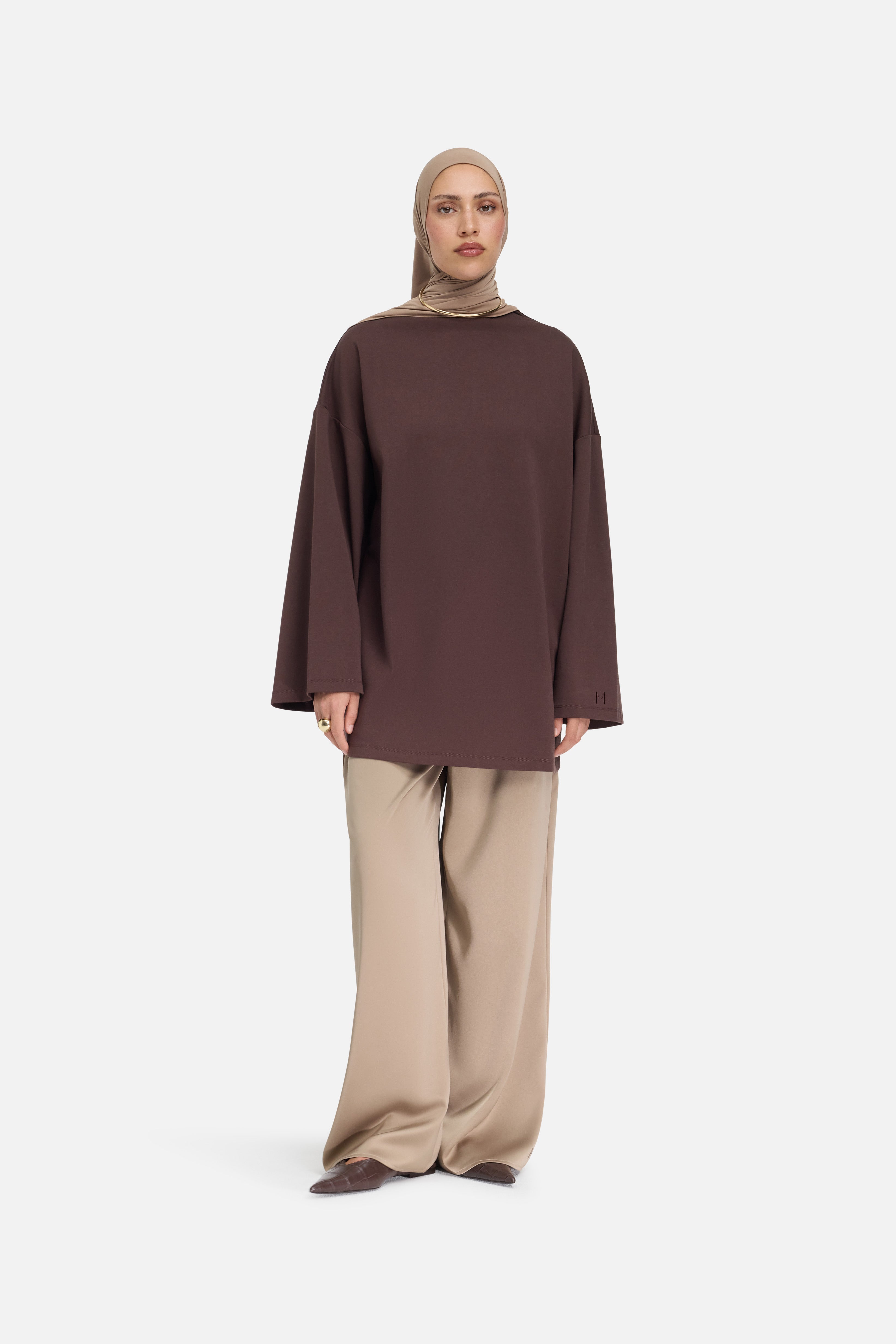 High Neck Tee | Dark Brown