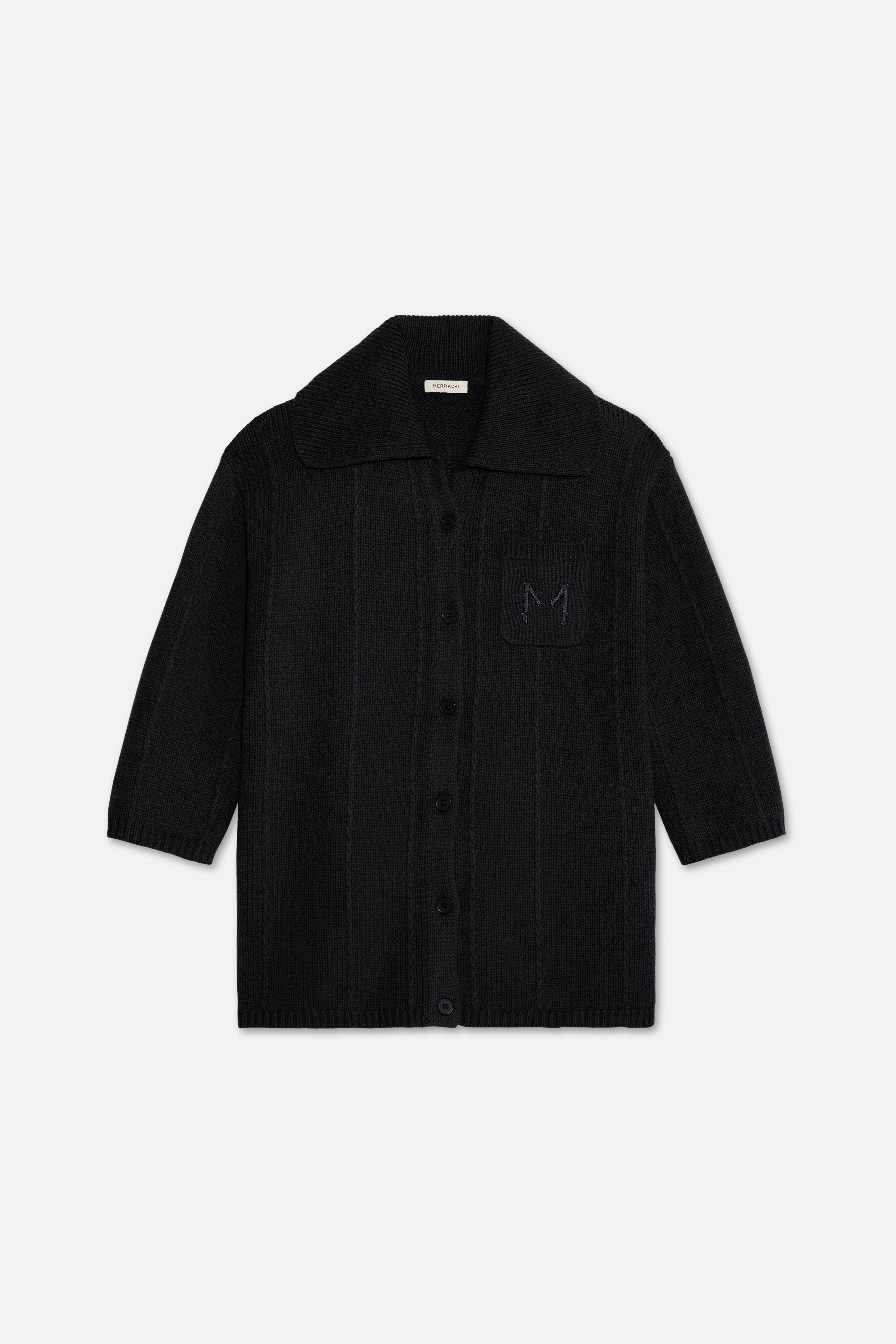 Knitted Collar Cardigan | Black