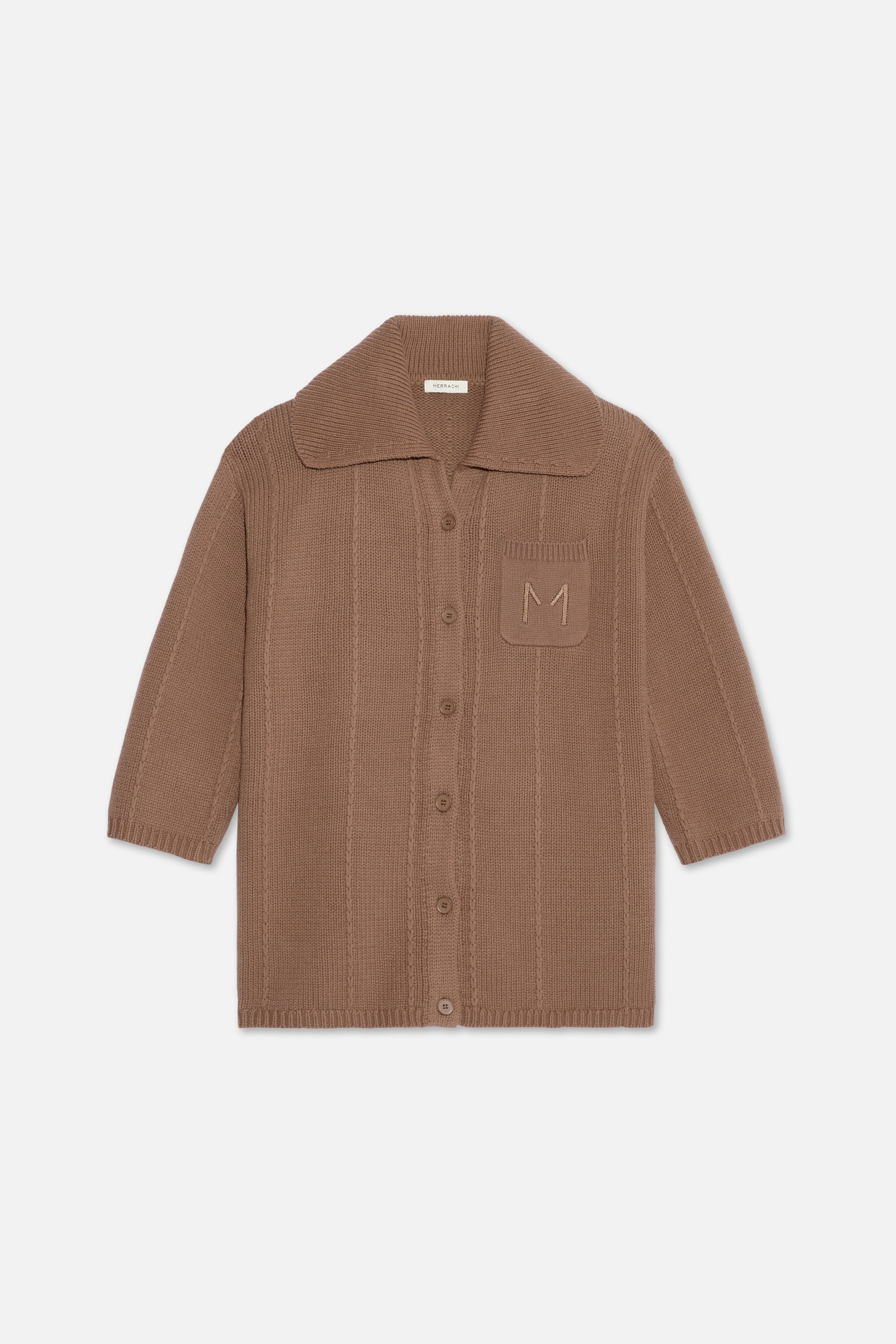 Knitted Collar Cardigan | Chocolate