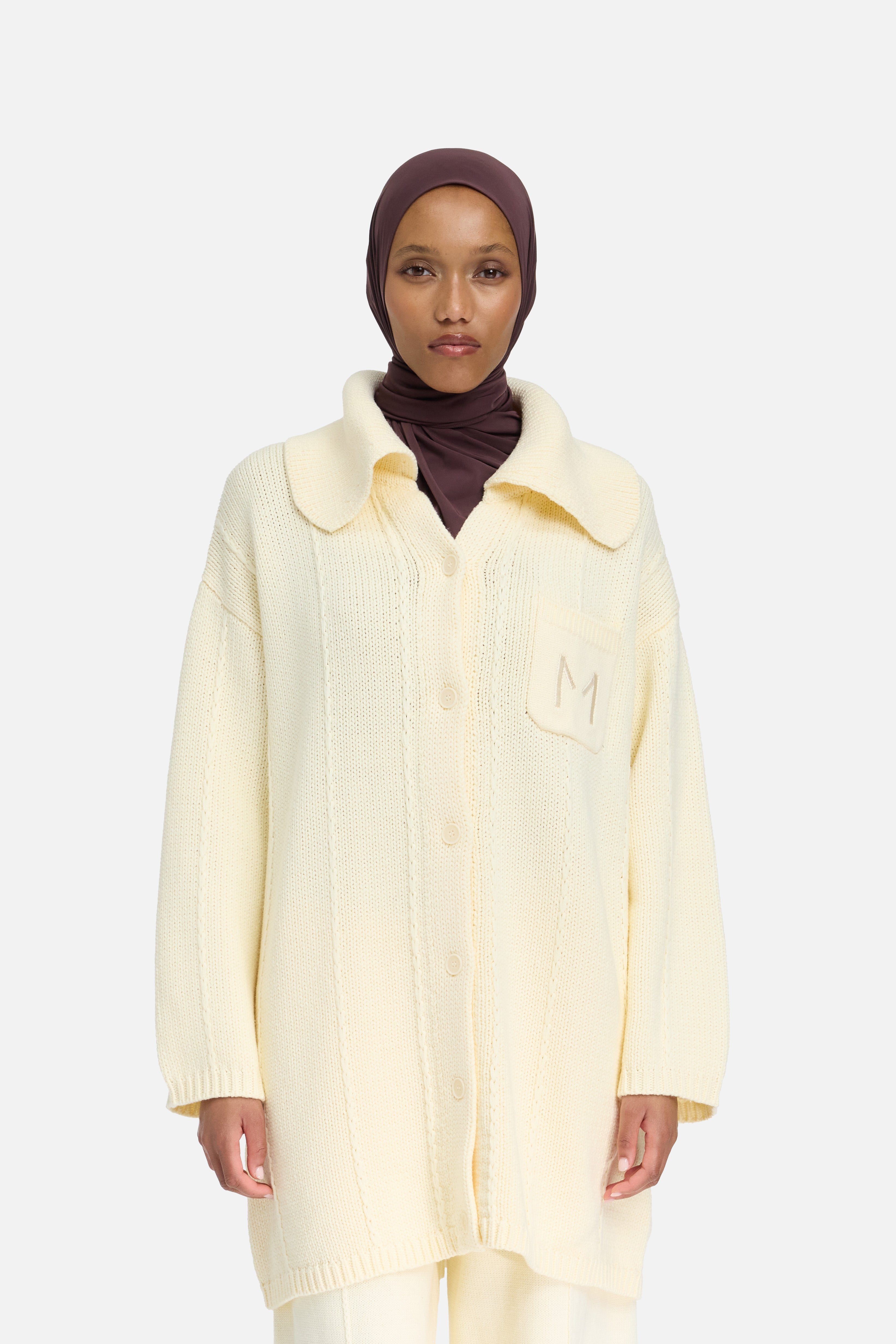 Knitted Collar Cardigan | Porcelain