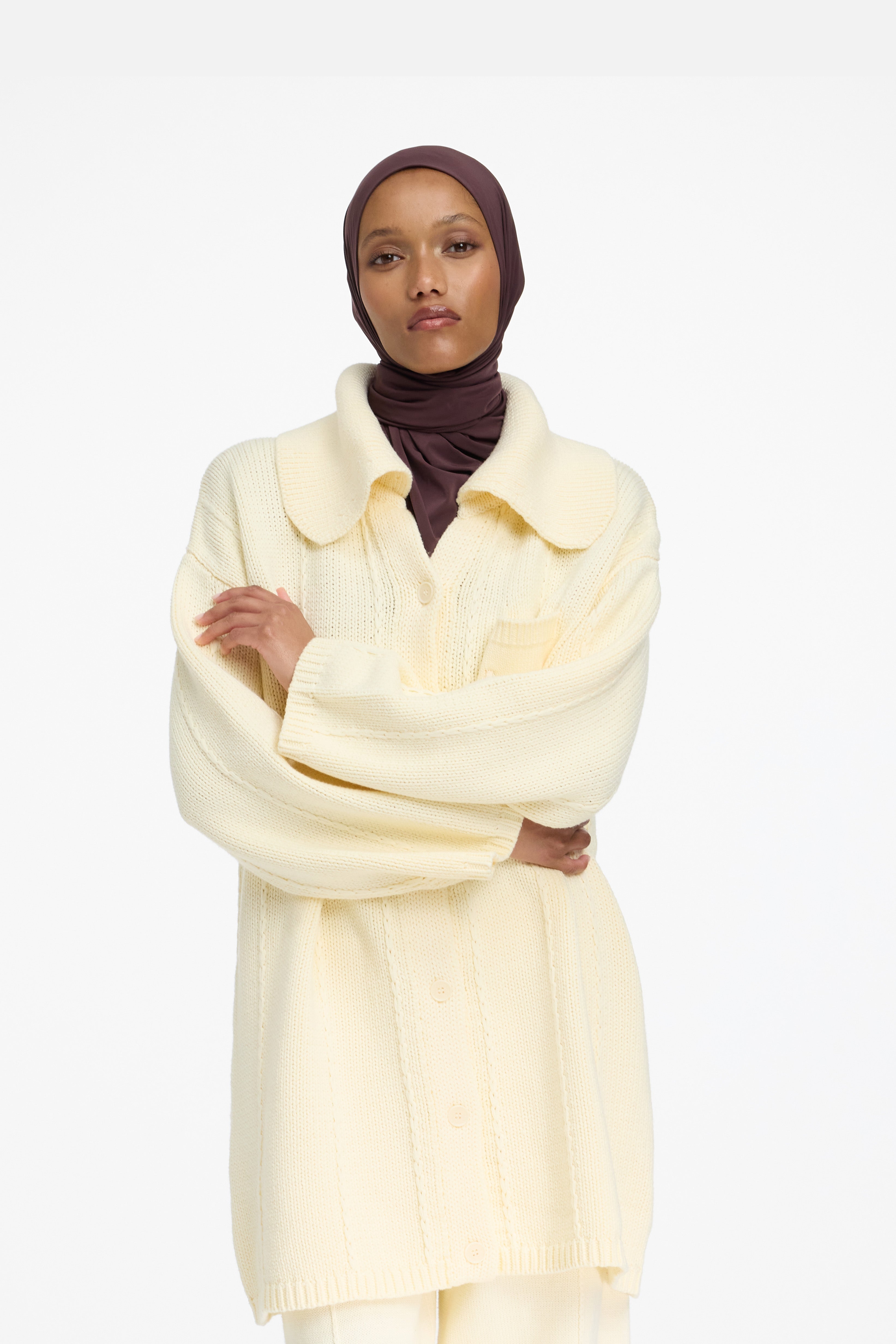 Knitted Collar Cardigan | Porcelain