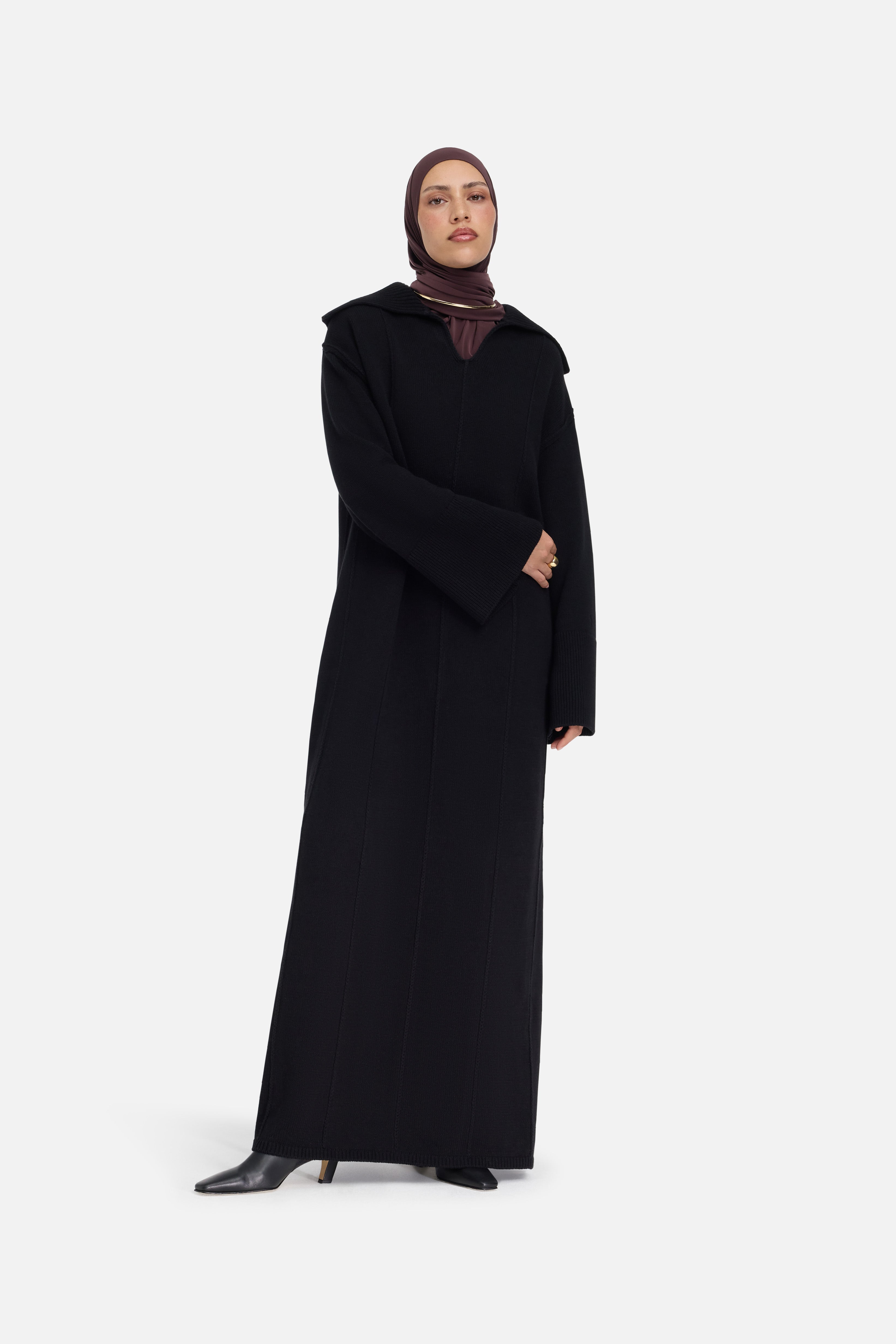 Knitted Collar Dress | Black