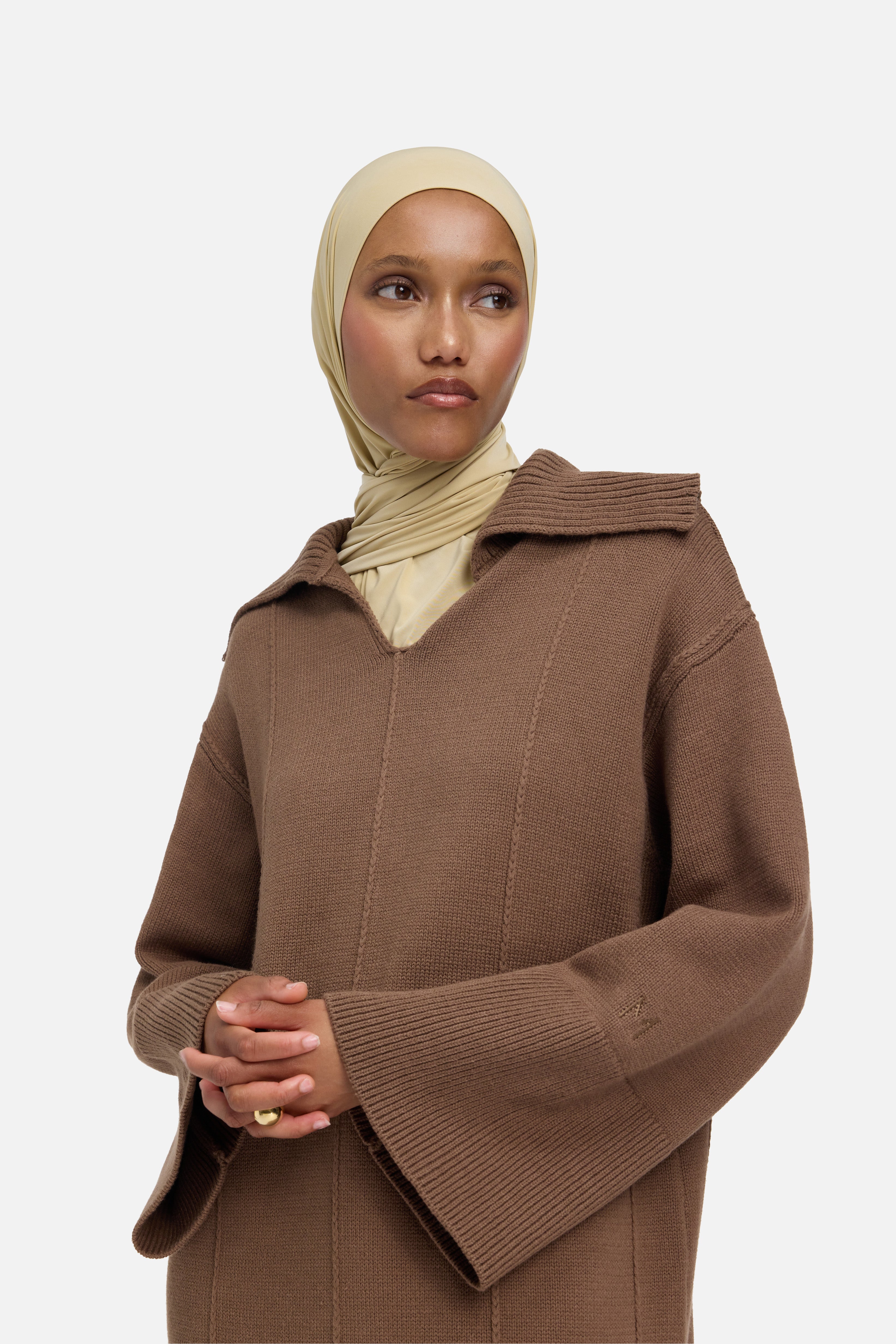 Knitted Collar Dress | Chocolate