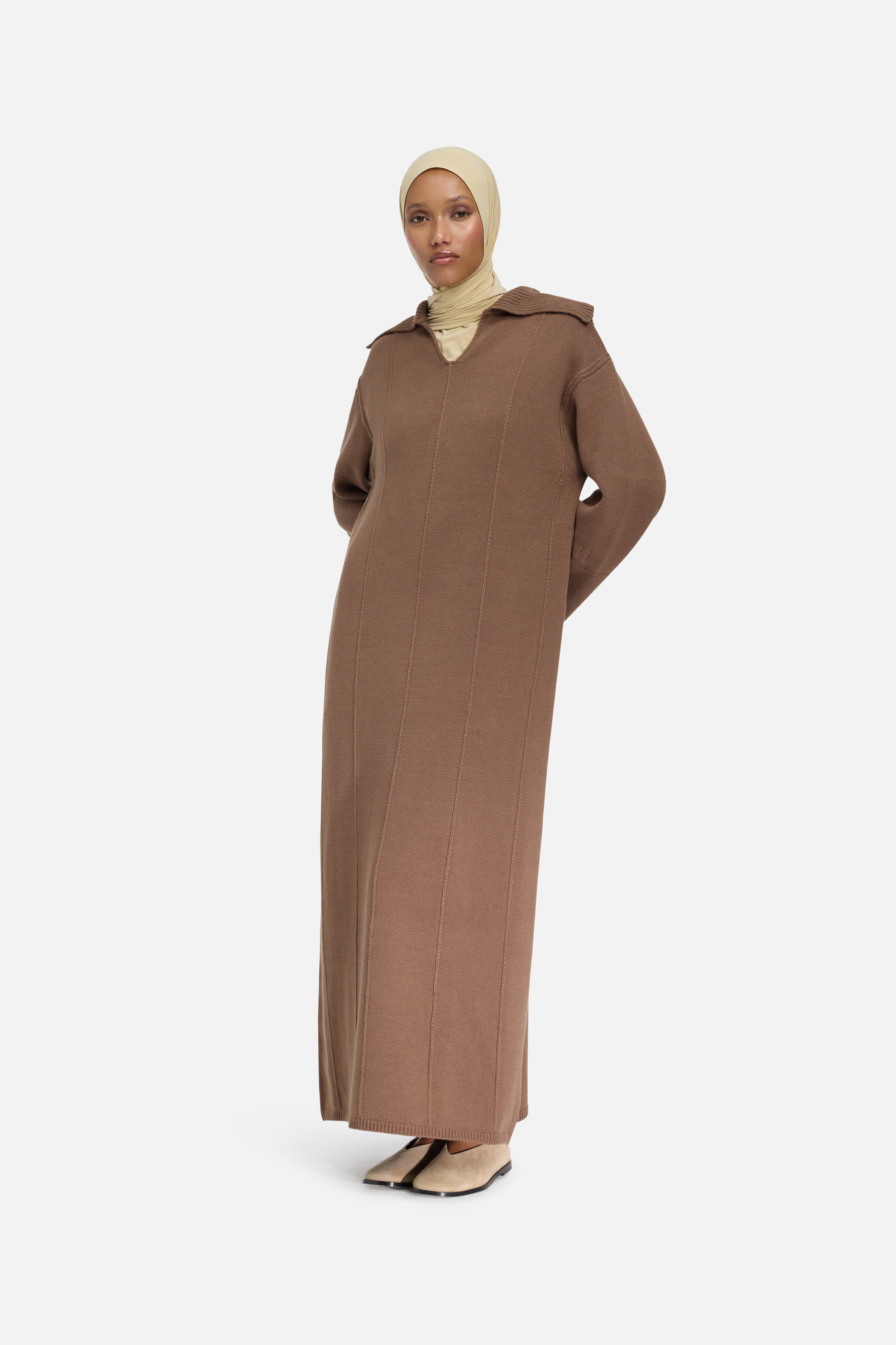 Knitted Collar Dress | Chocolate