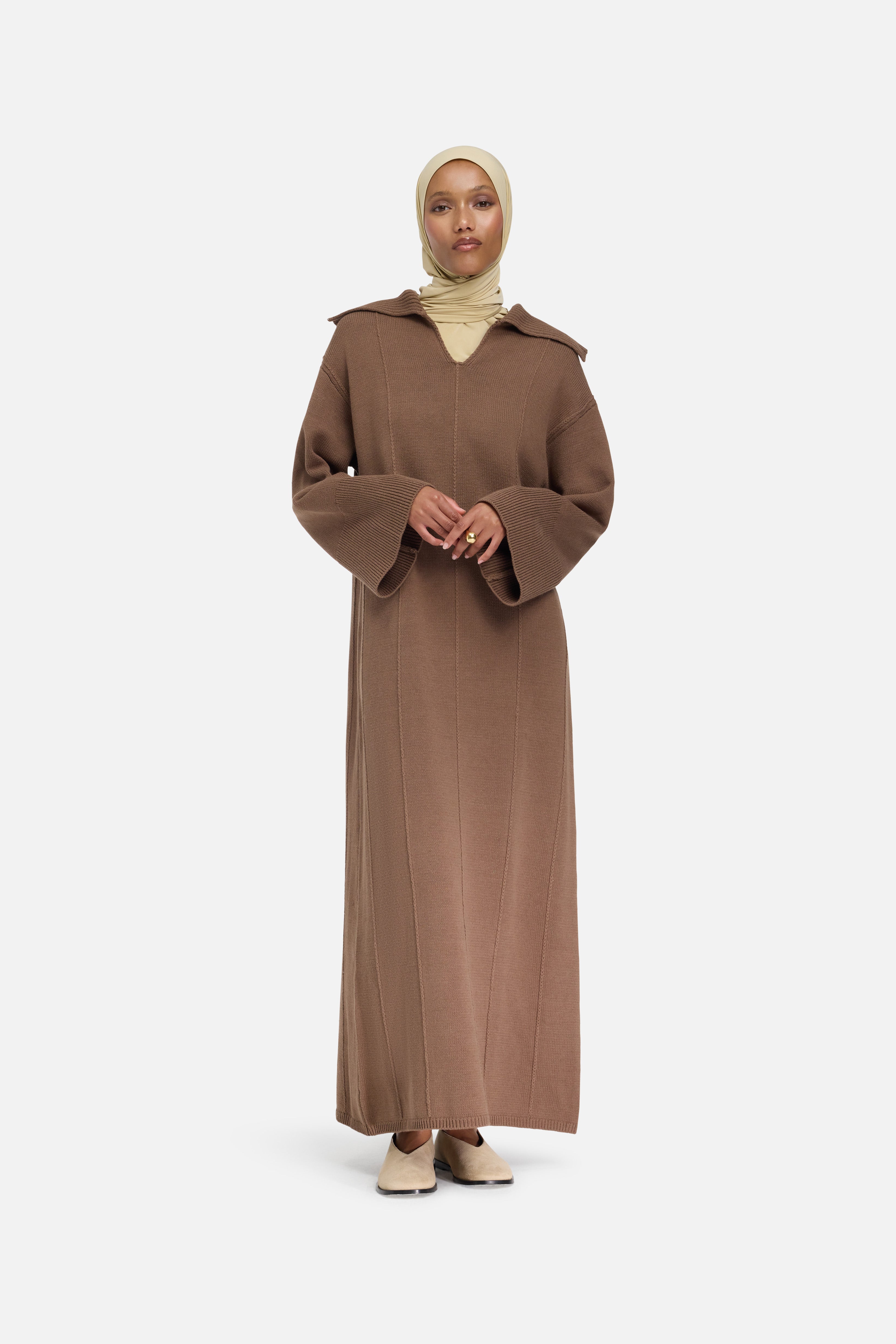 Knitted Collar Dress | Chocolate