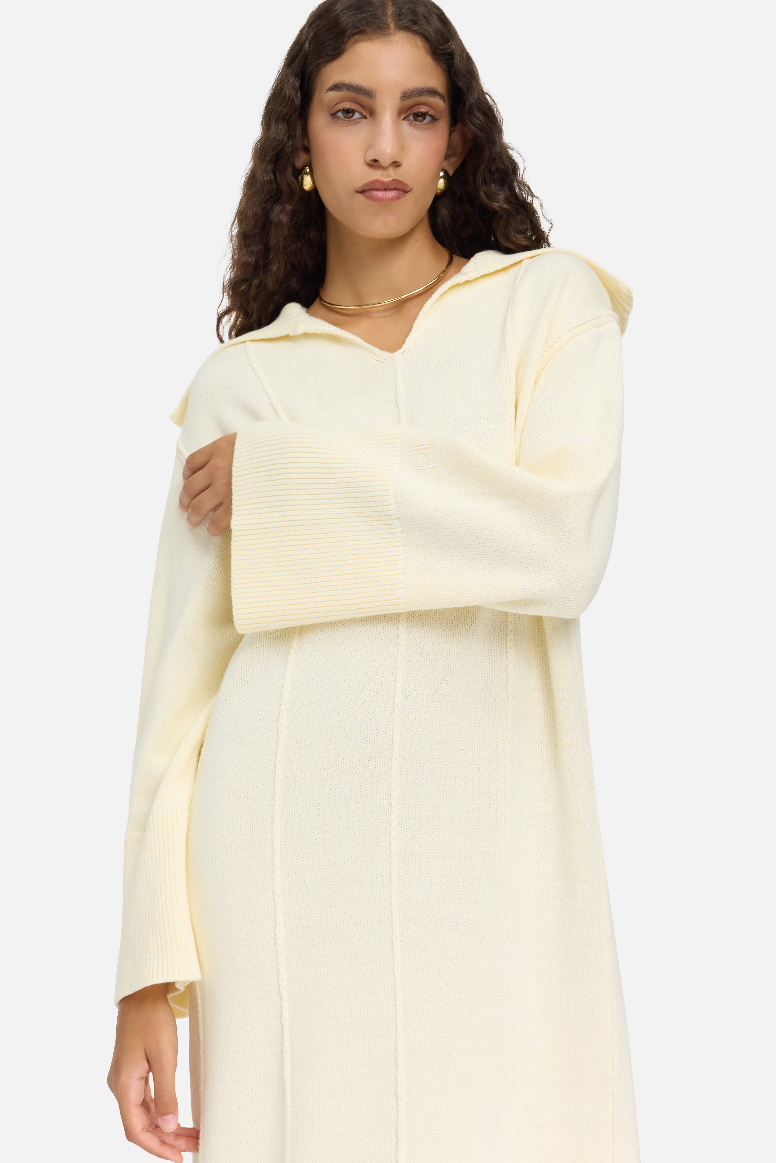 Knitted Collar Dress | Porcelain