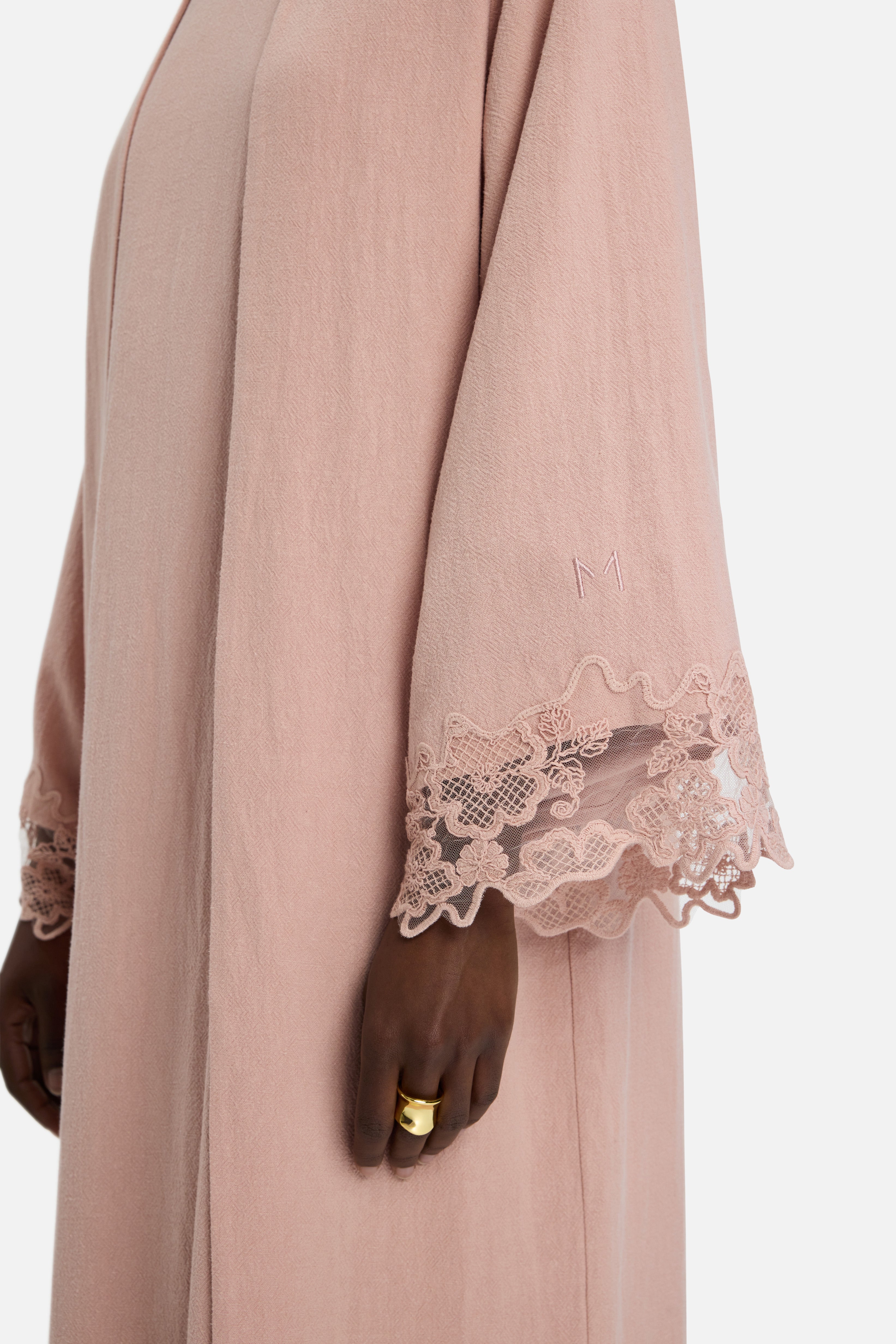 Lace Trim Abaya | Deep Rose