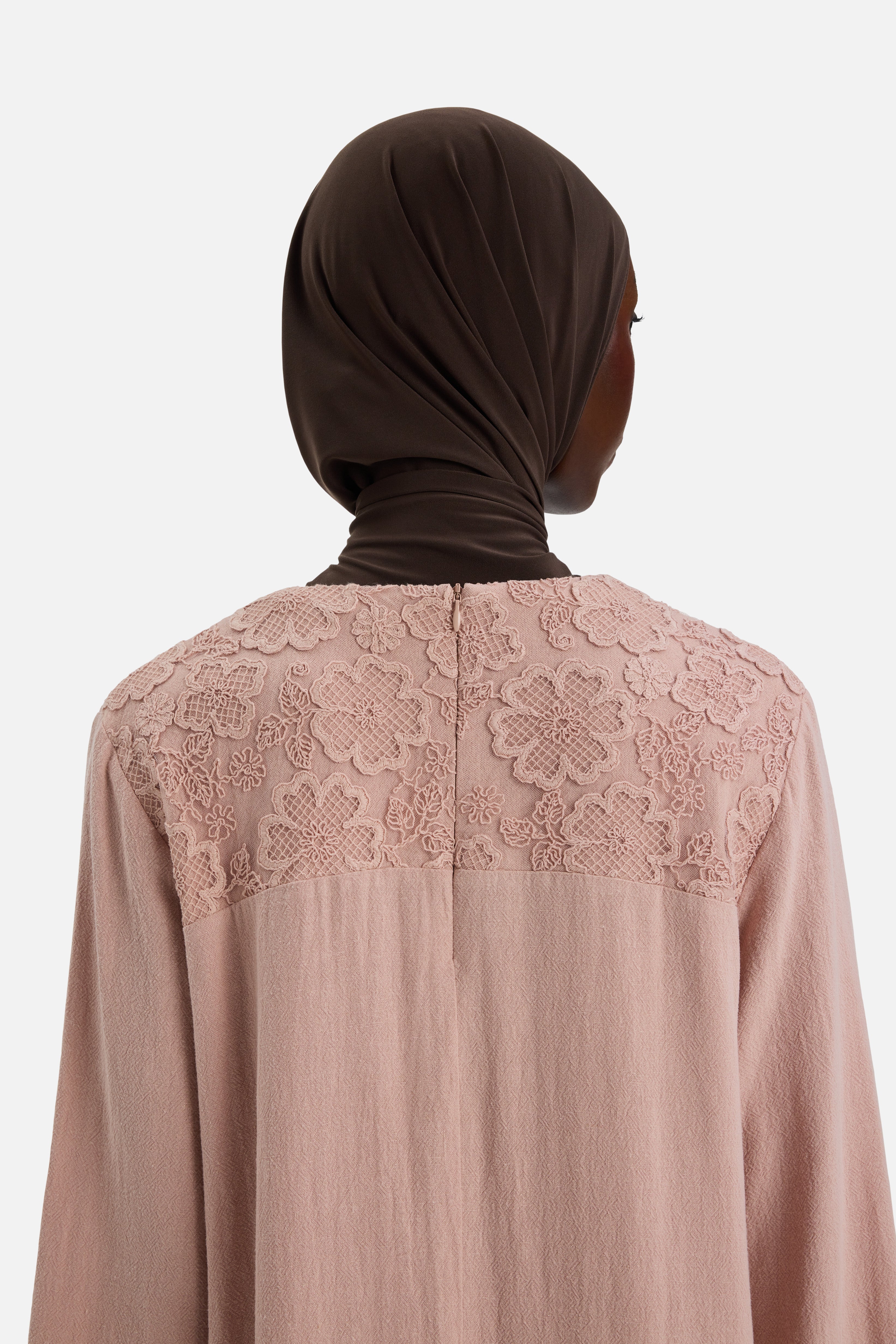 Lace Trim Abaya | Deep Rose