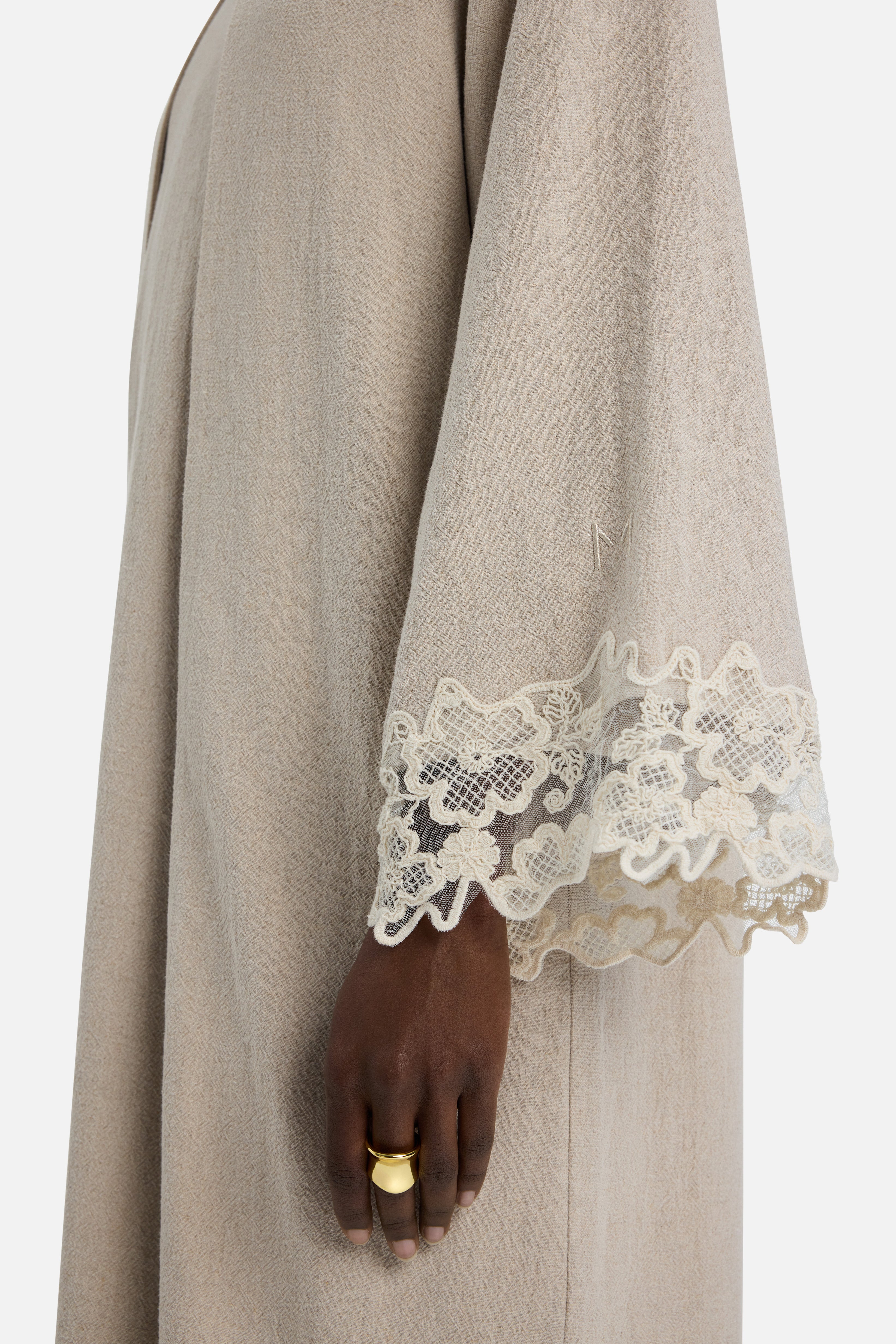 Lace Trim Abaya | Grey Sand