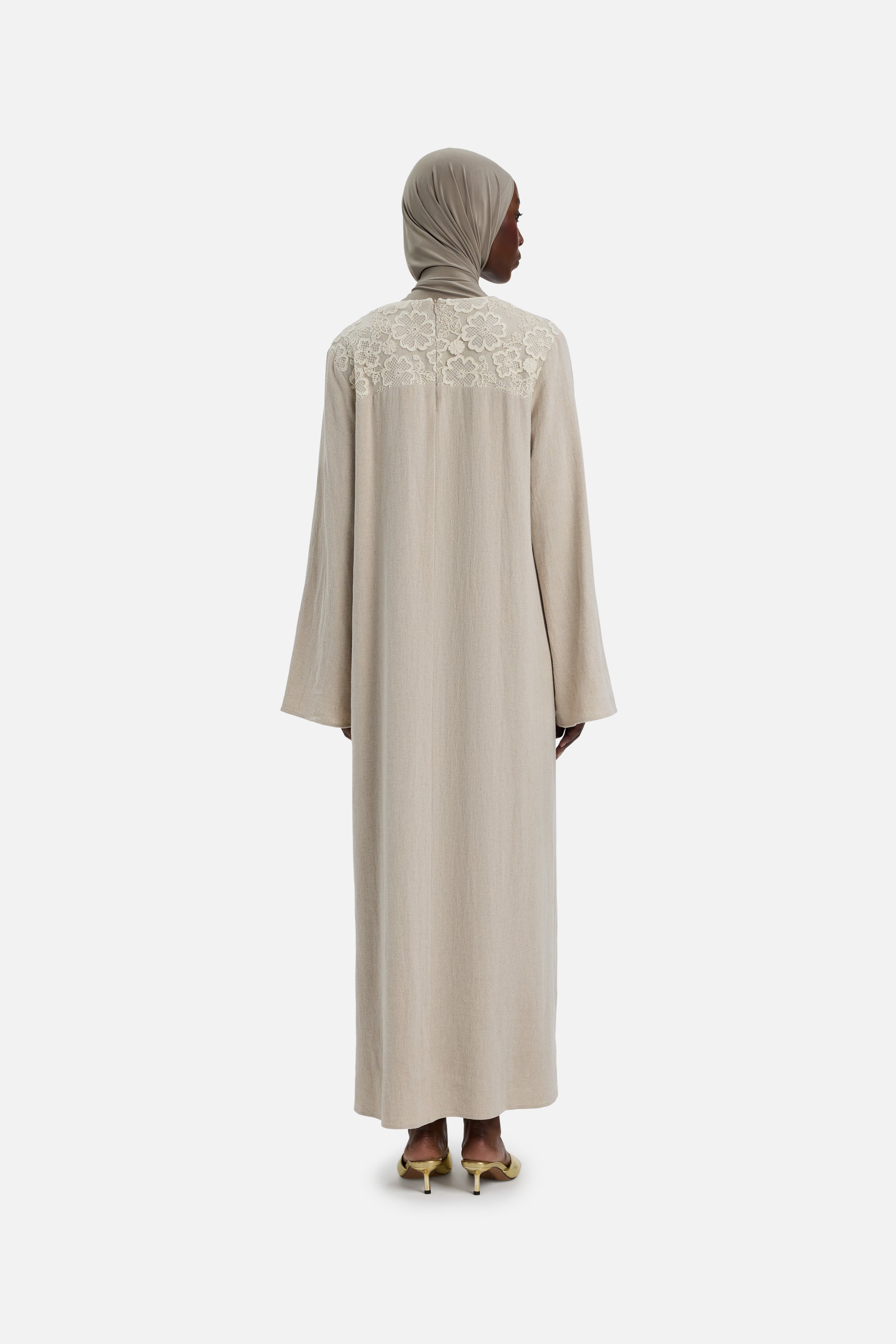 Lace Trim Dress | Grey Sand