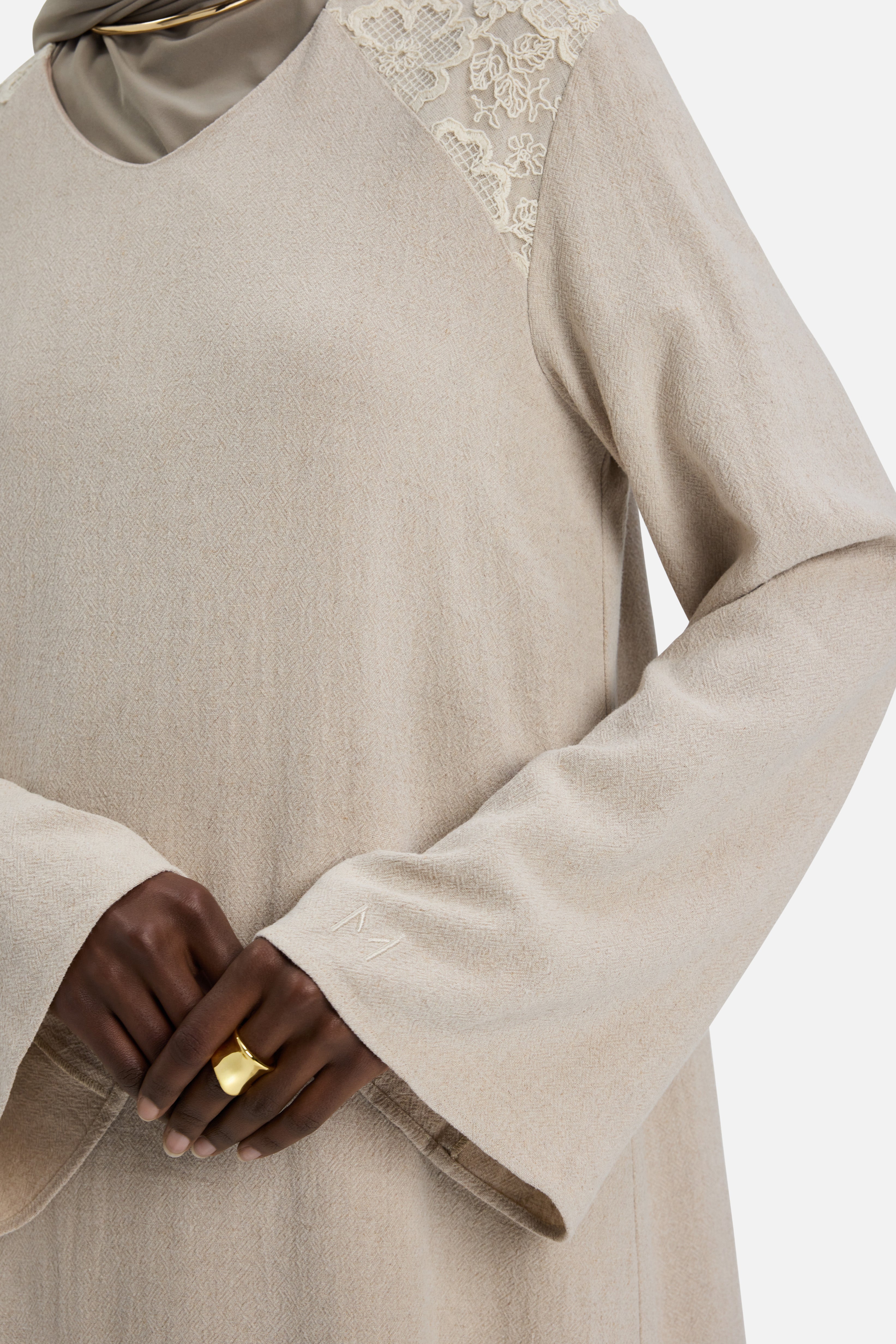 Lace Trim Dress | Grey Sand