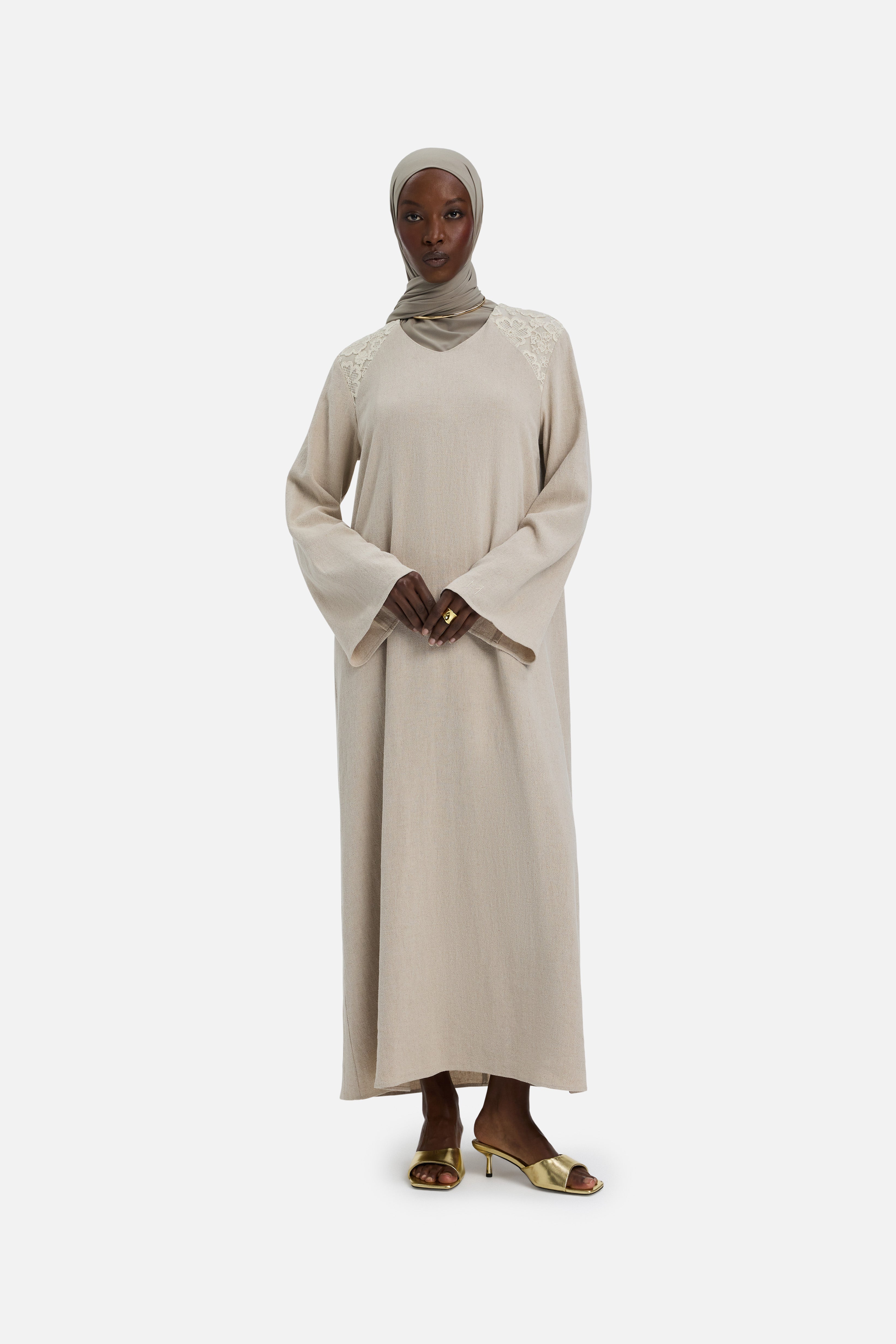 Lace Trim Dress | Grey Sand