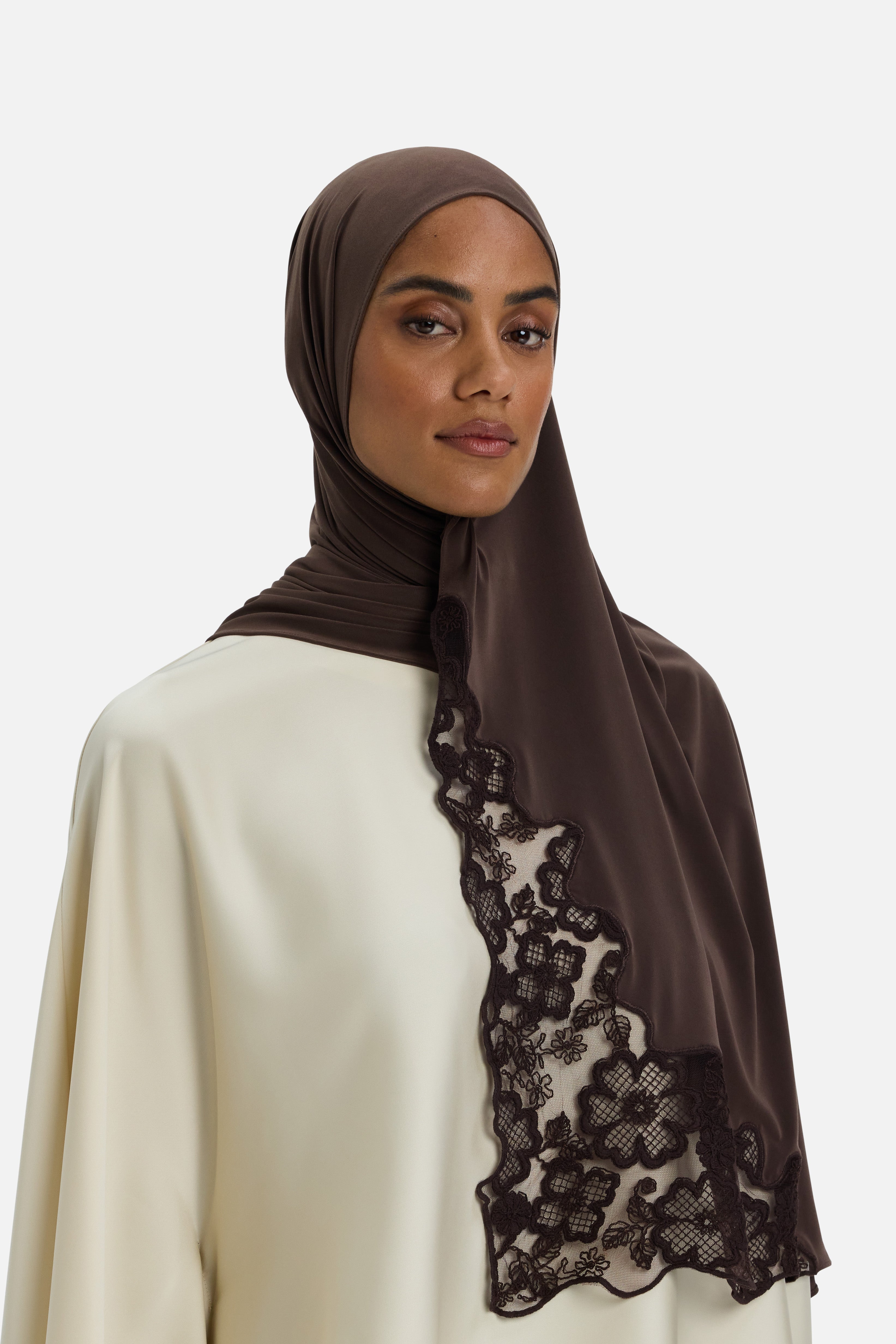 Lace Trim Scarf | Dark Brown