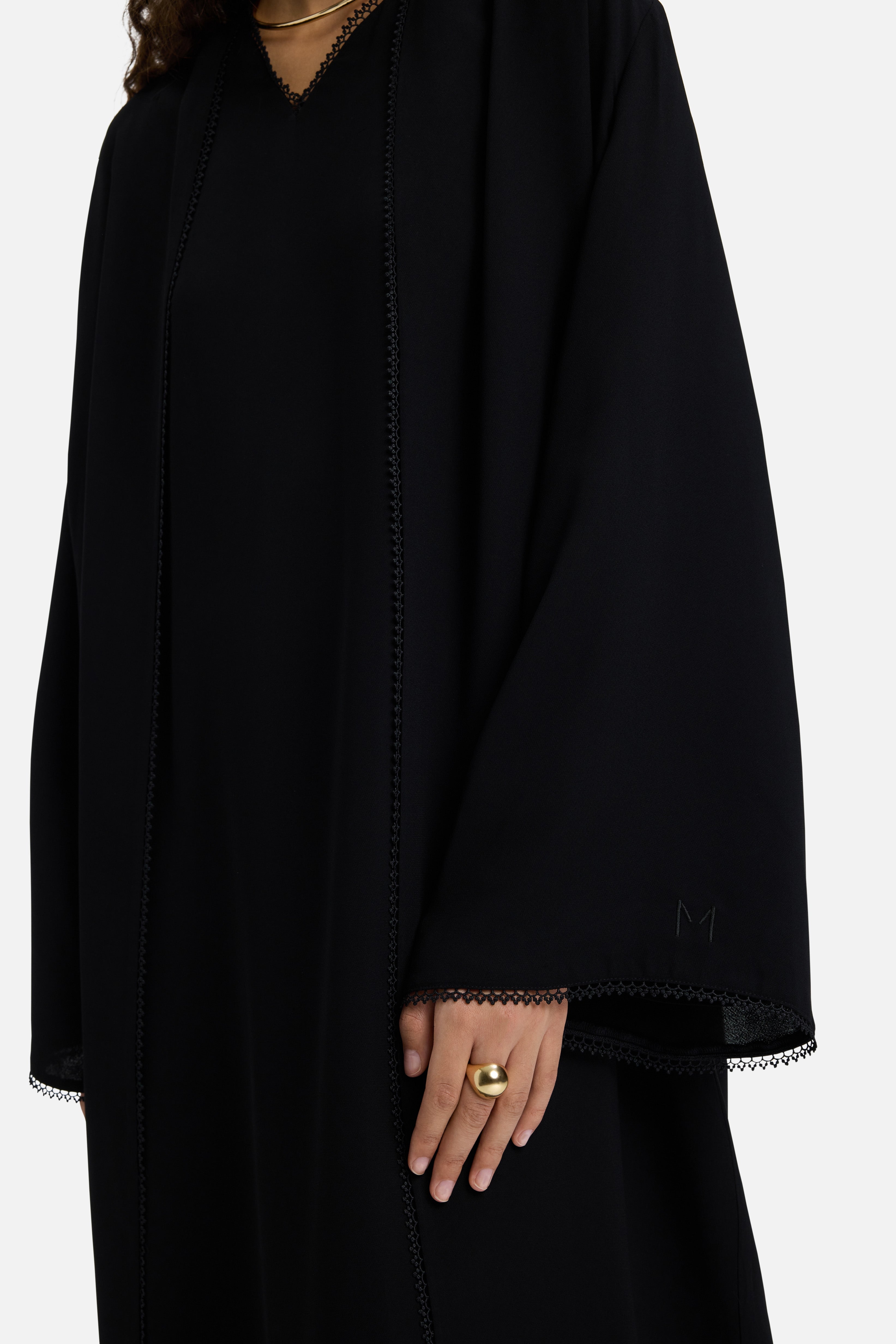 Picot Edge Abaya | Black