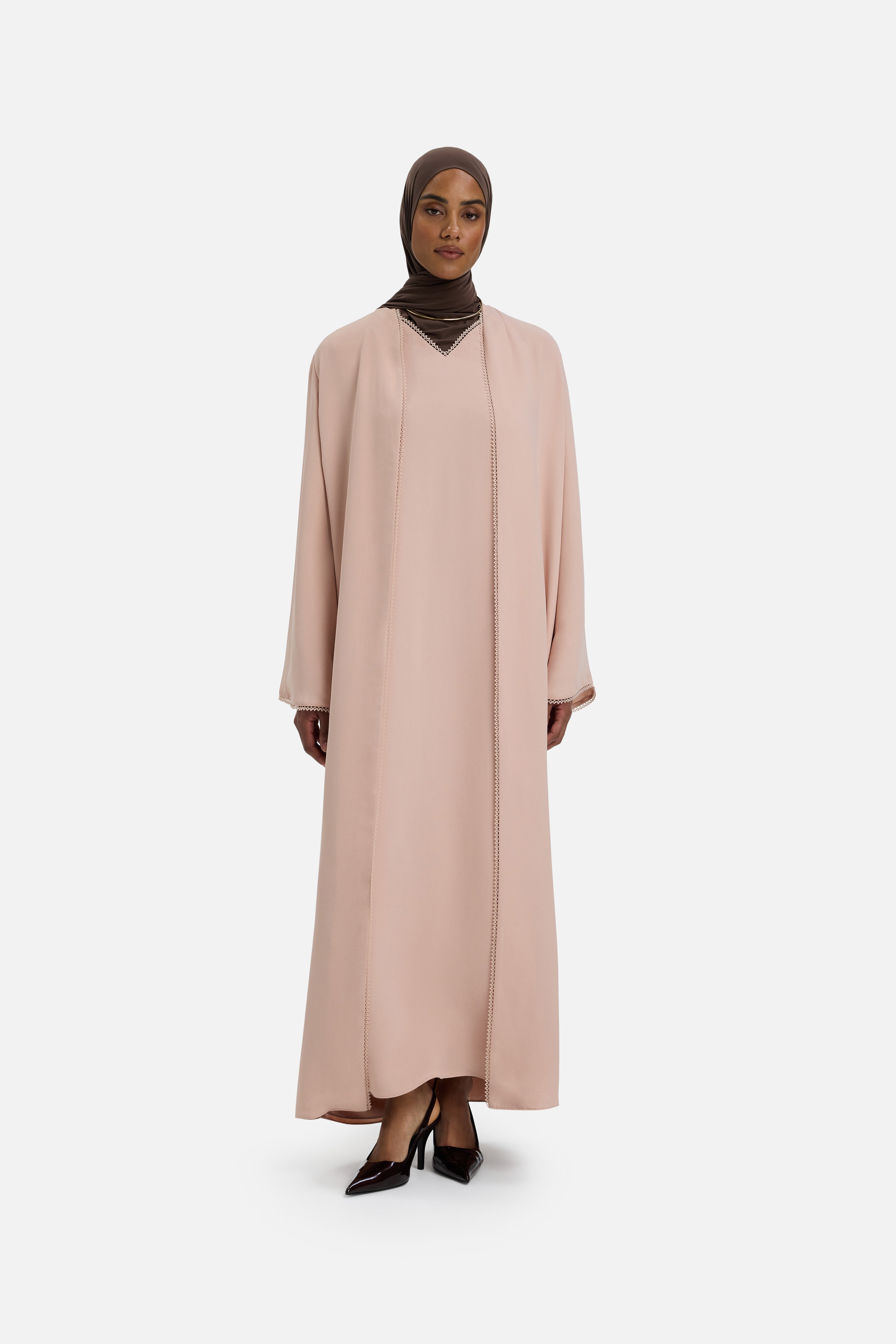 Picot Edge Abaya | Dark Rose
