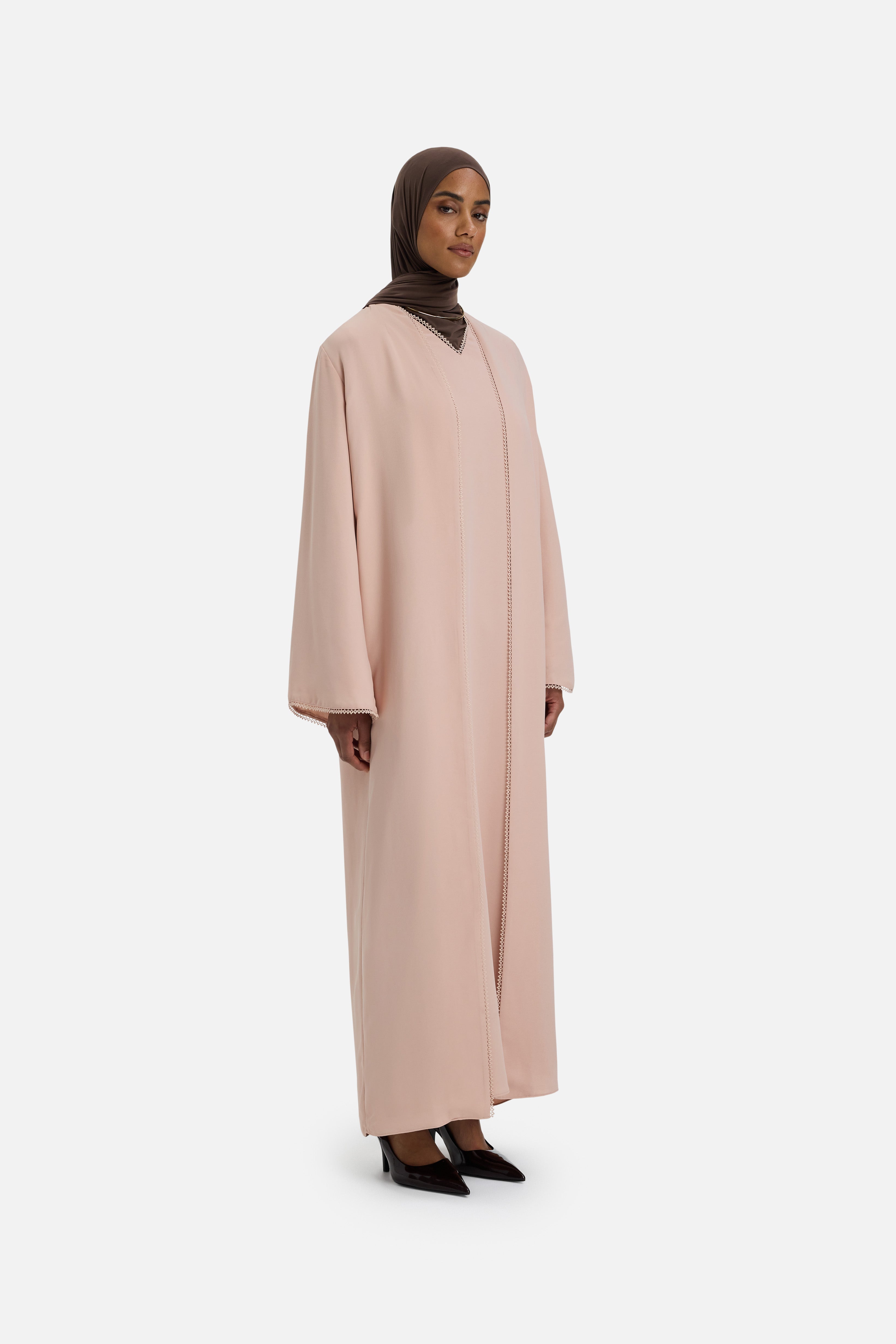 Picot Edge Abaya | Dark Rose