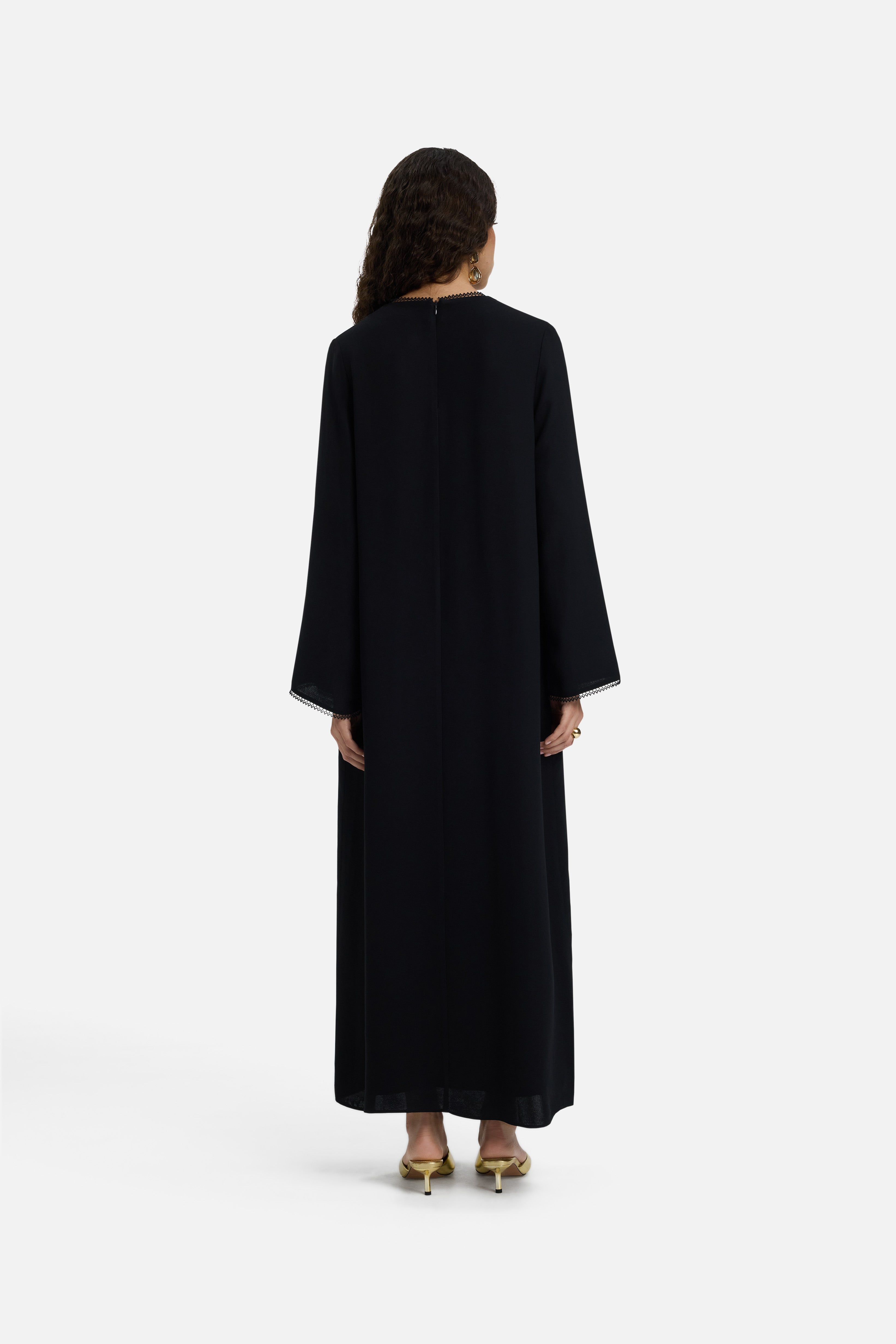 Picot Neck Dress | Black