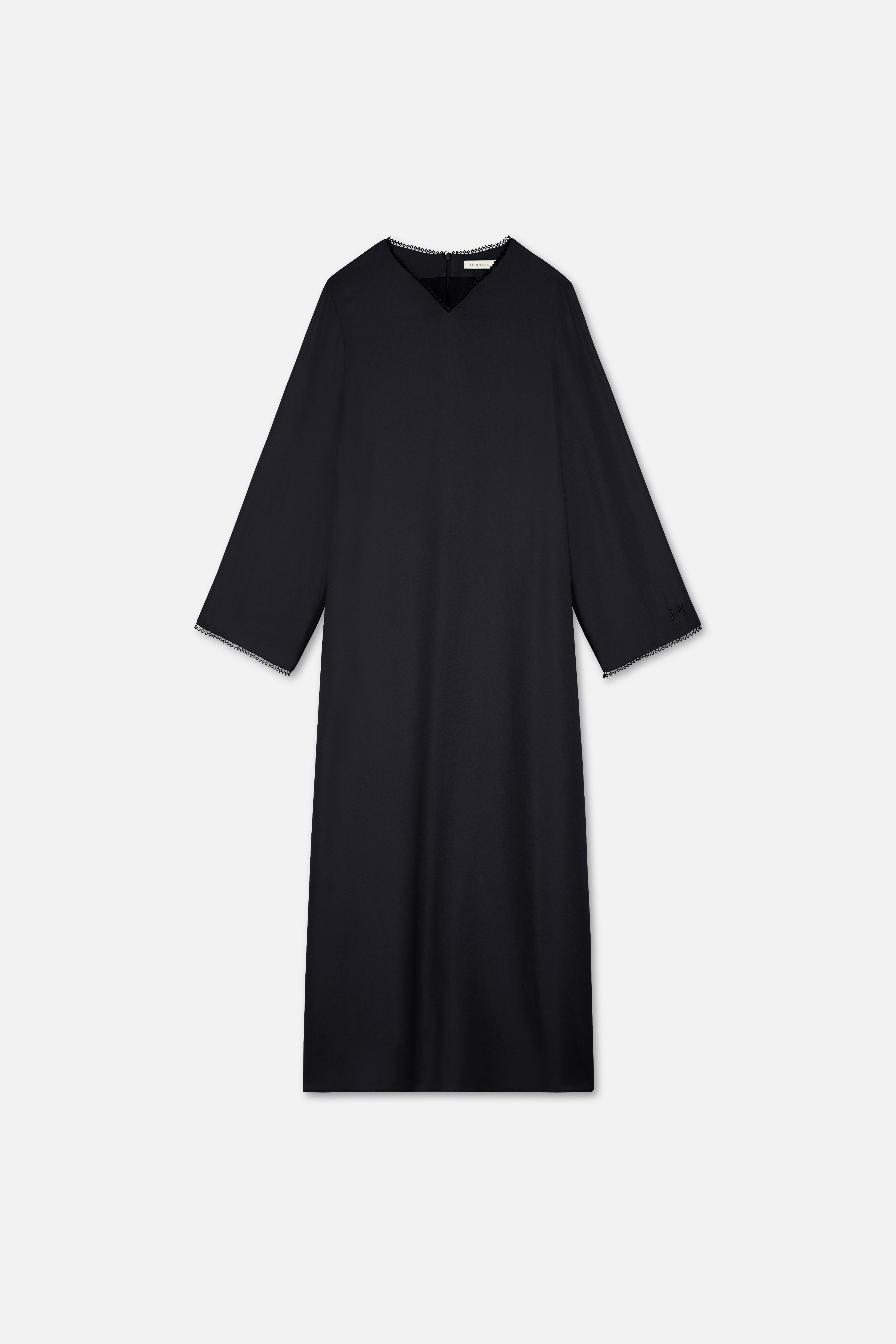 Picot Neck Dress | Black