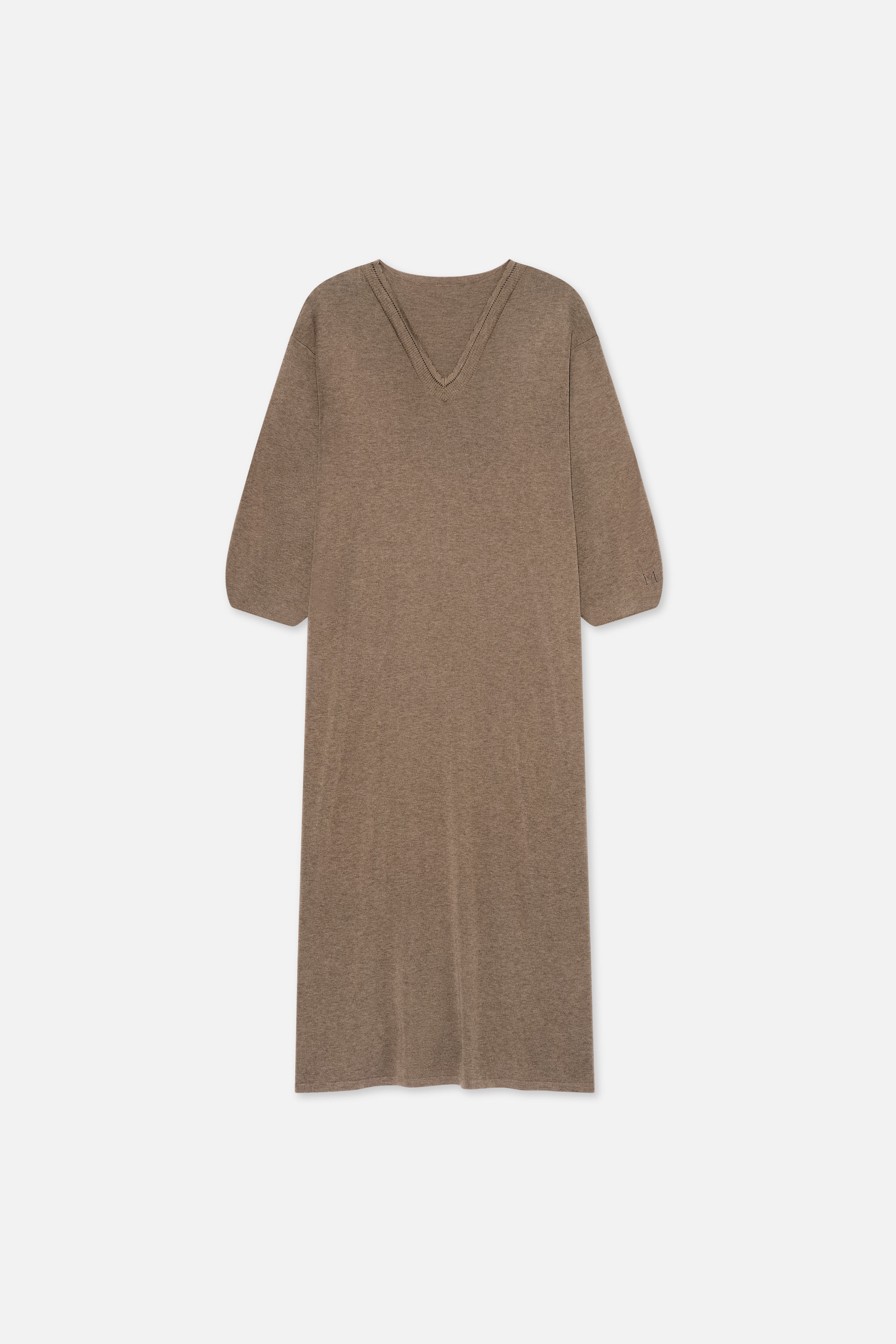 Flat lay front brown knitted dress