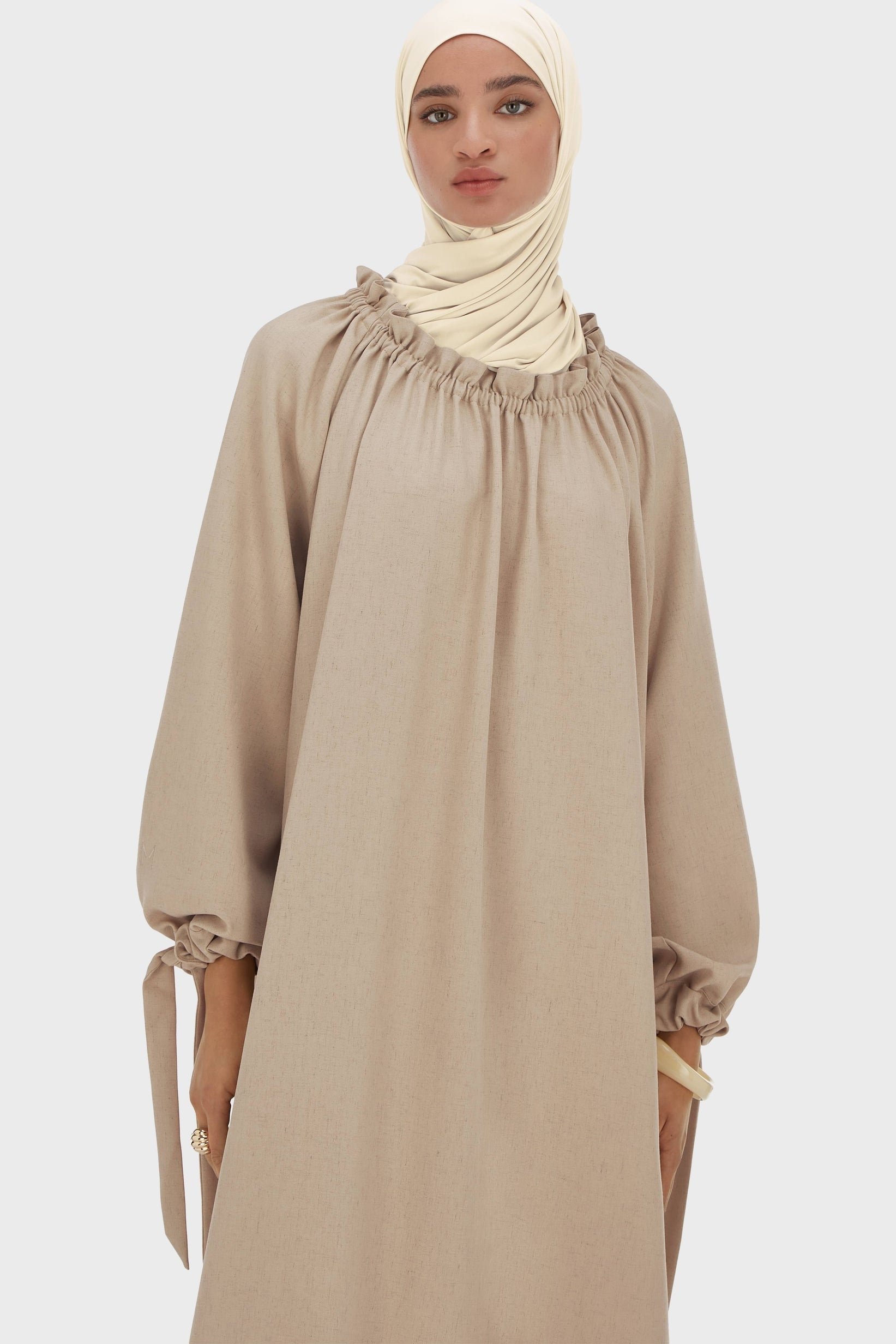 Gathered Neck Dress | White Pepper