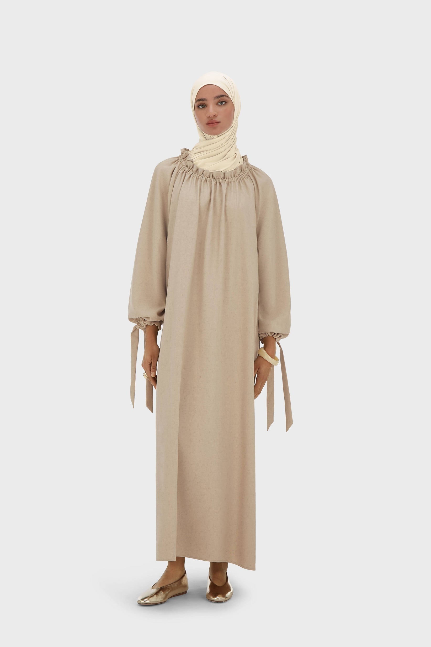 Gathered Neck Dress | White Pepper