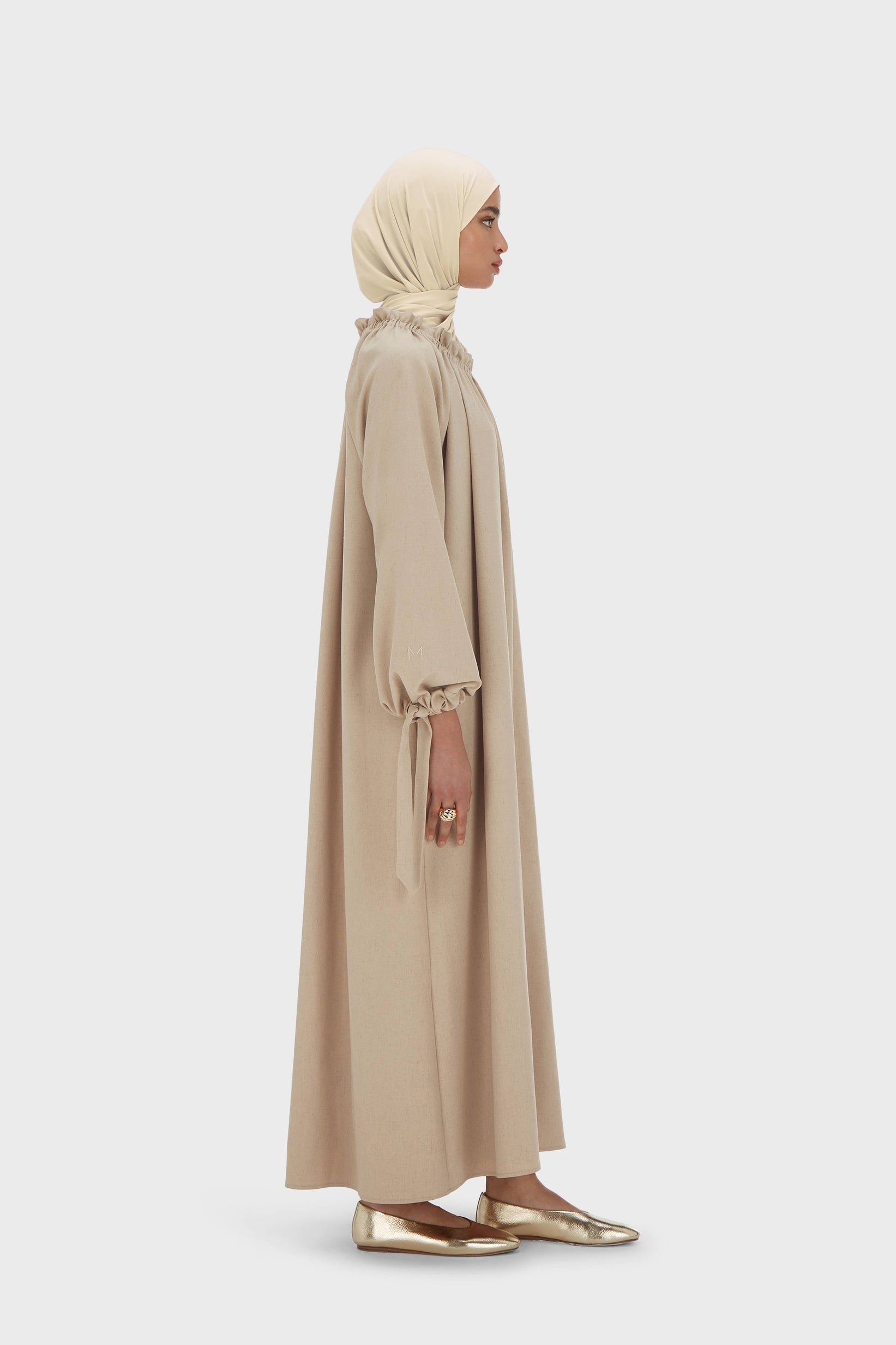 Gathered Neck Dress | White Pepper