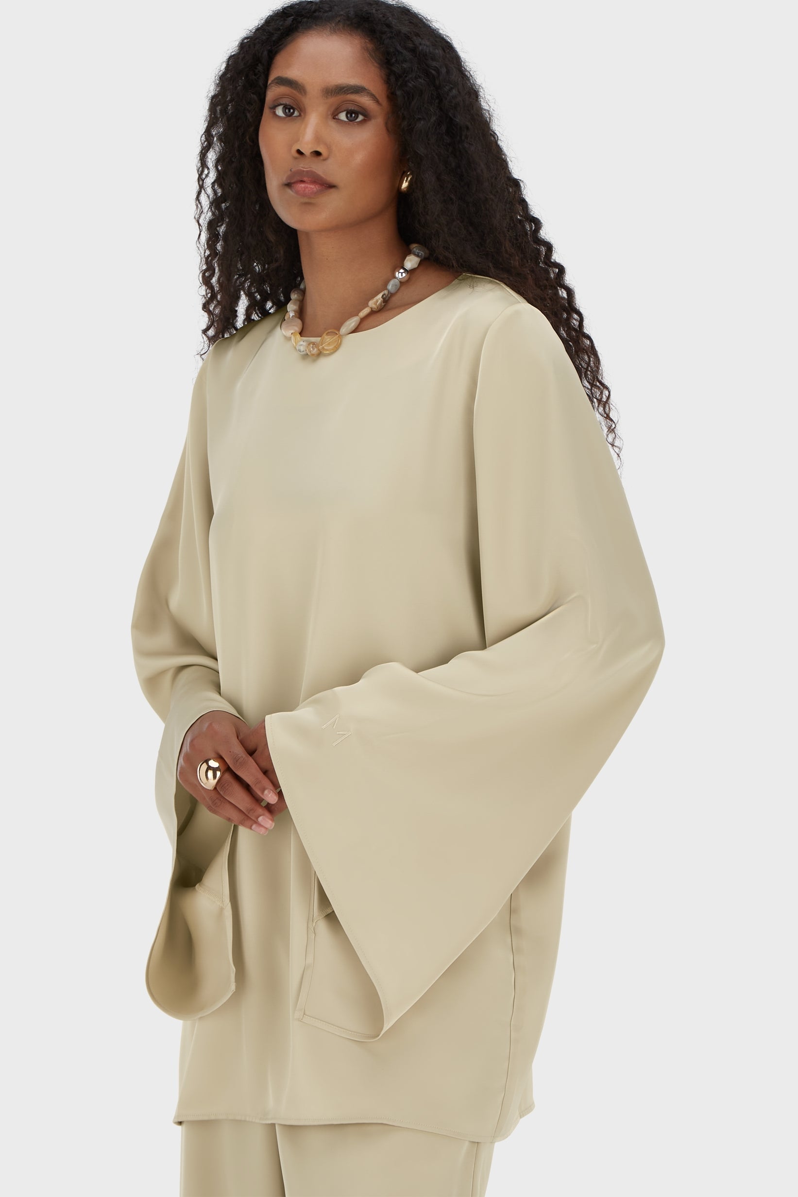 Satin Cape Top | Brown Rice