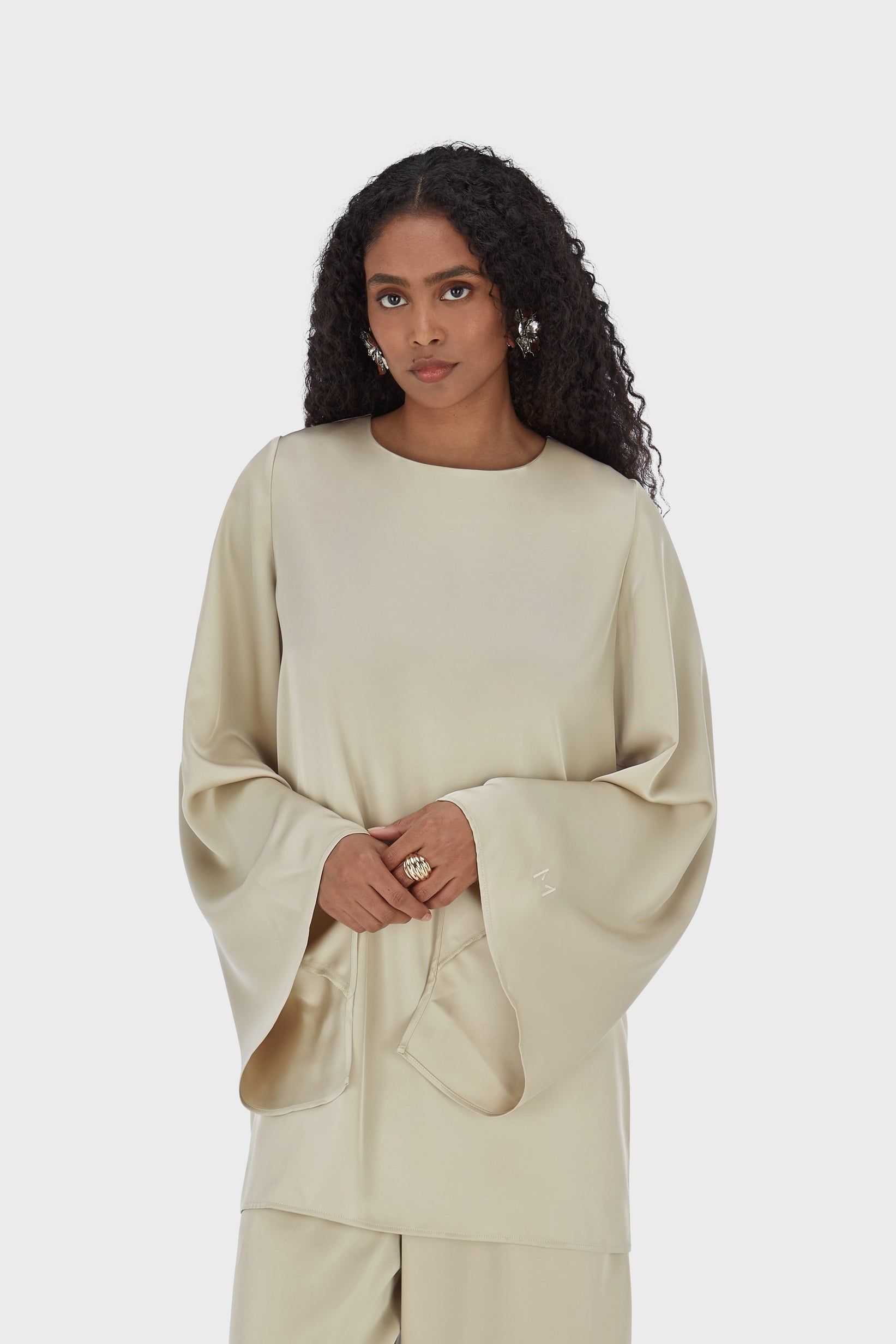 Satin Cape Top | Moss Gray