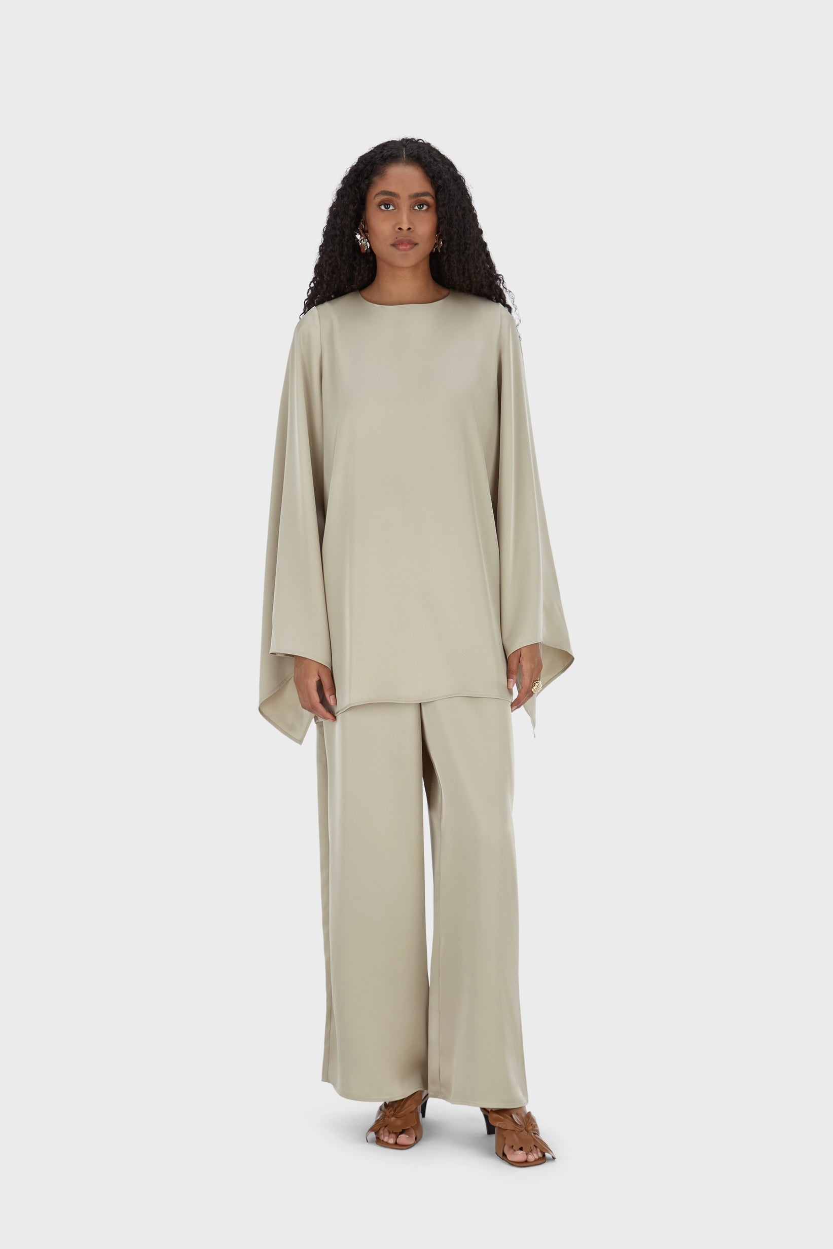 Satin Cape Top | Moss Gray