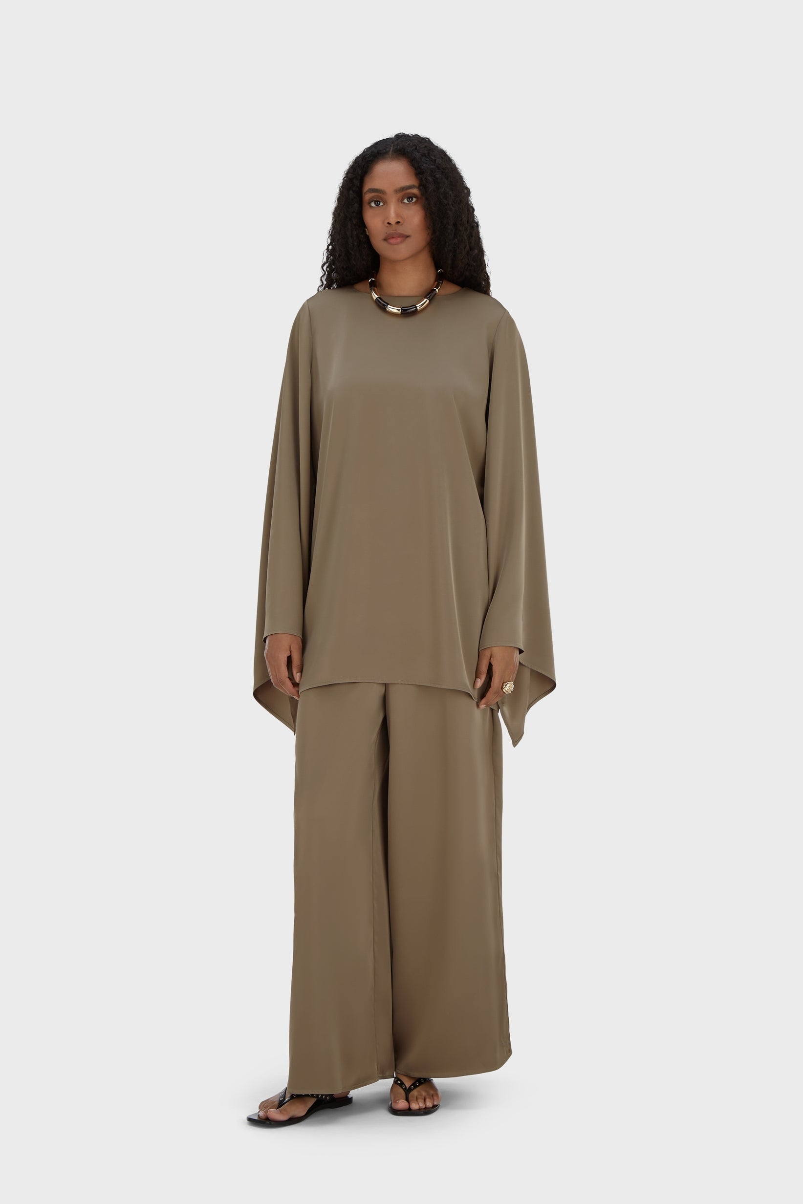 Satin Cape Top | Taupe