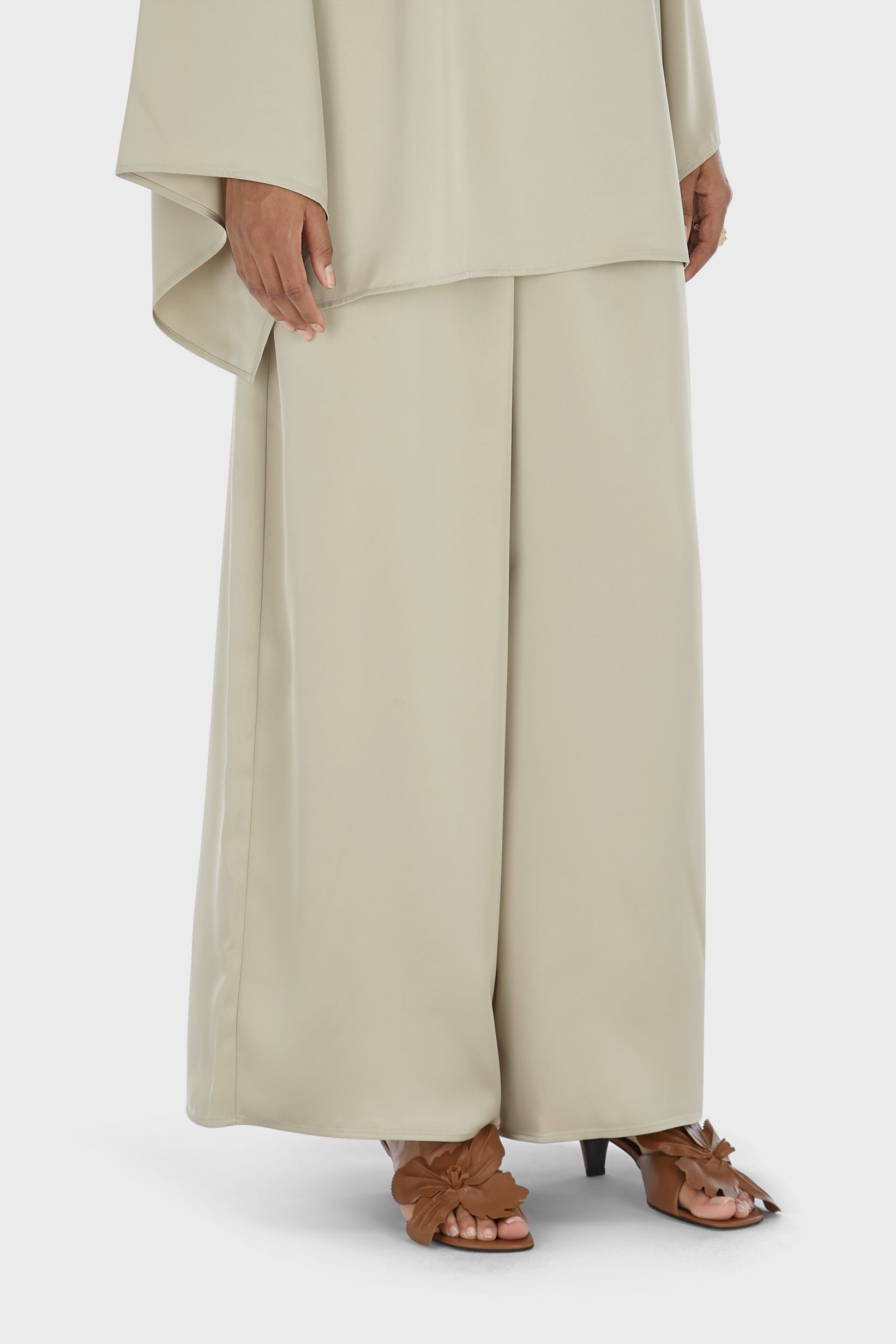 Satin Wide Leg Pants | Moss Gray