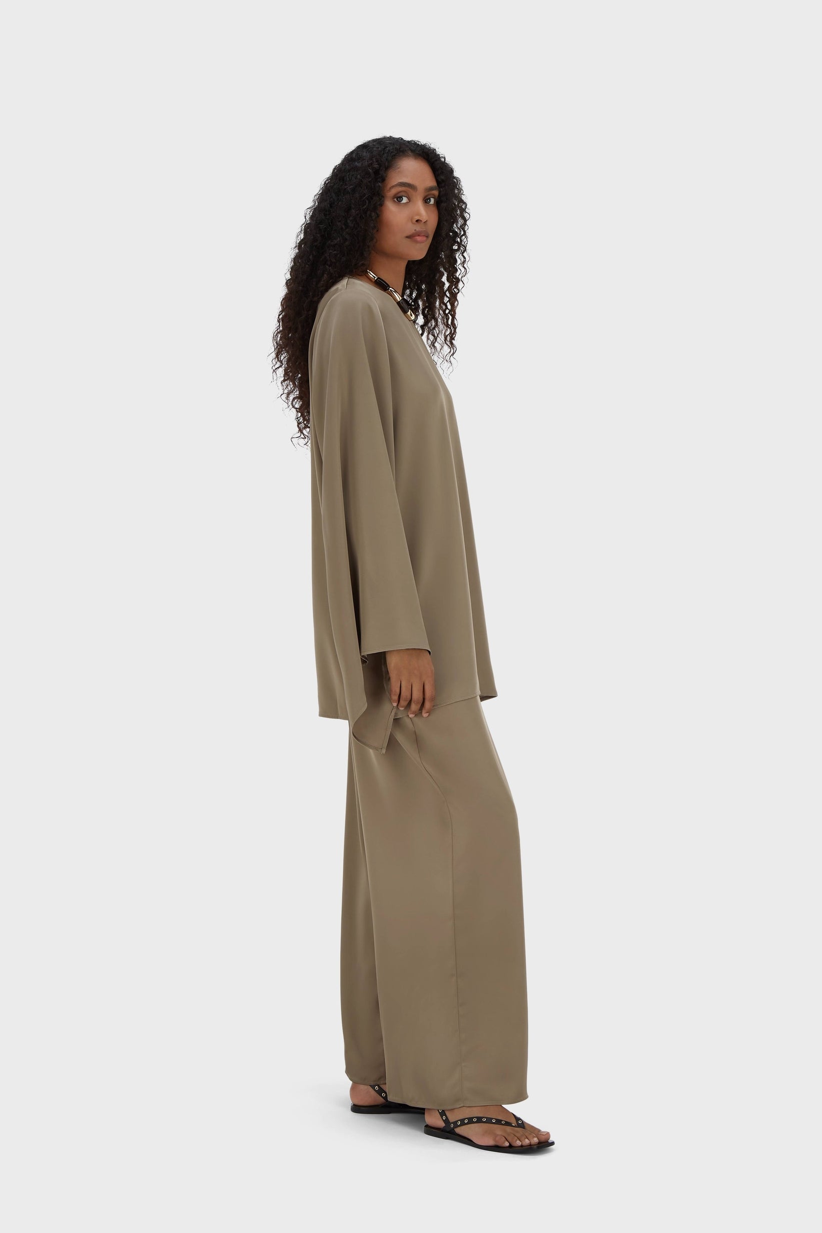 Satin Wide Leg Pants | Taupe