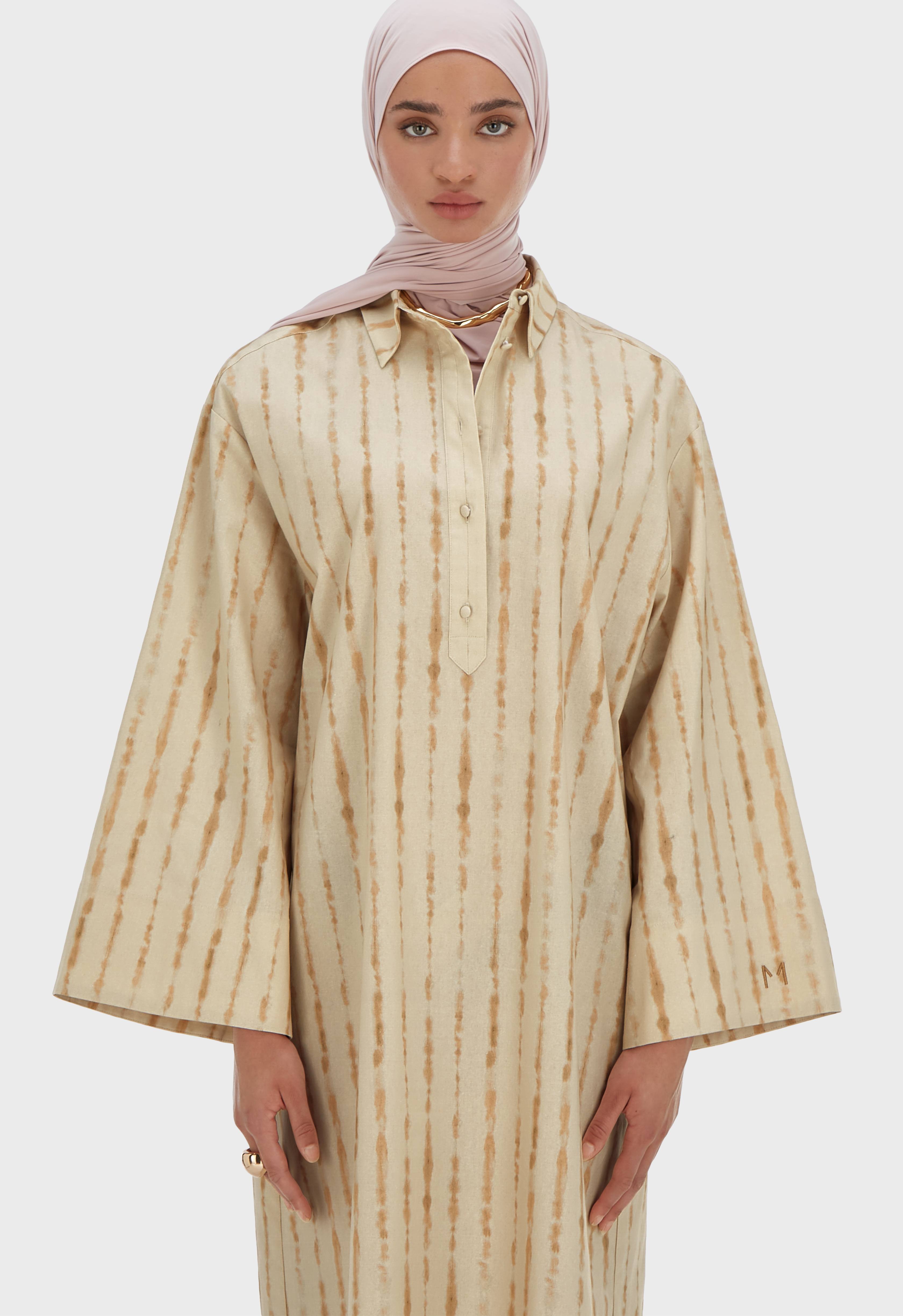 Shibori Kaftan Dress | Beige Rose