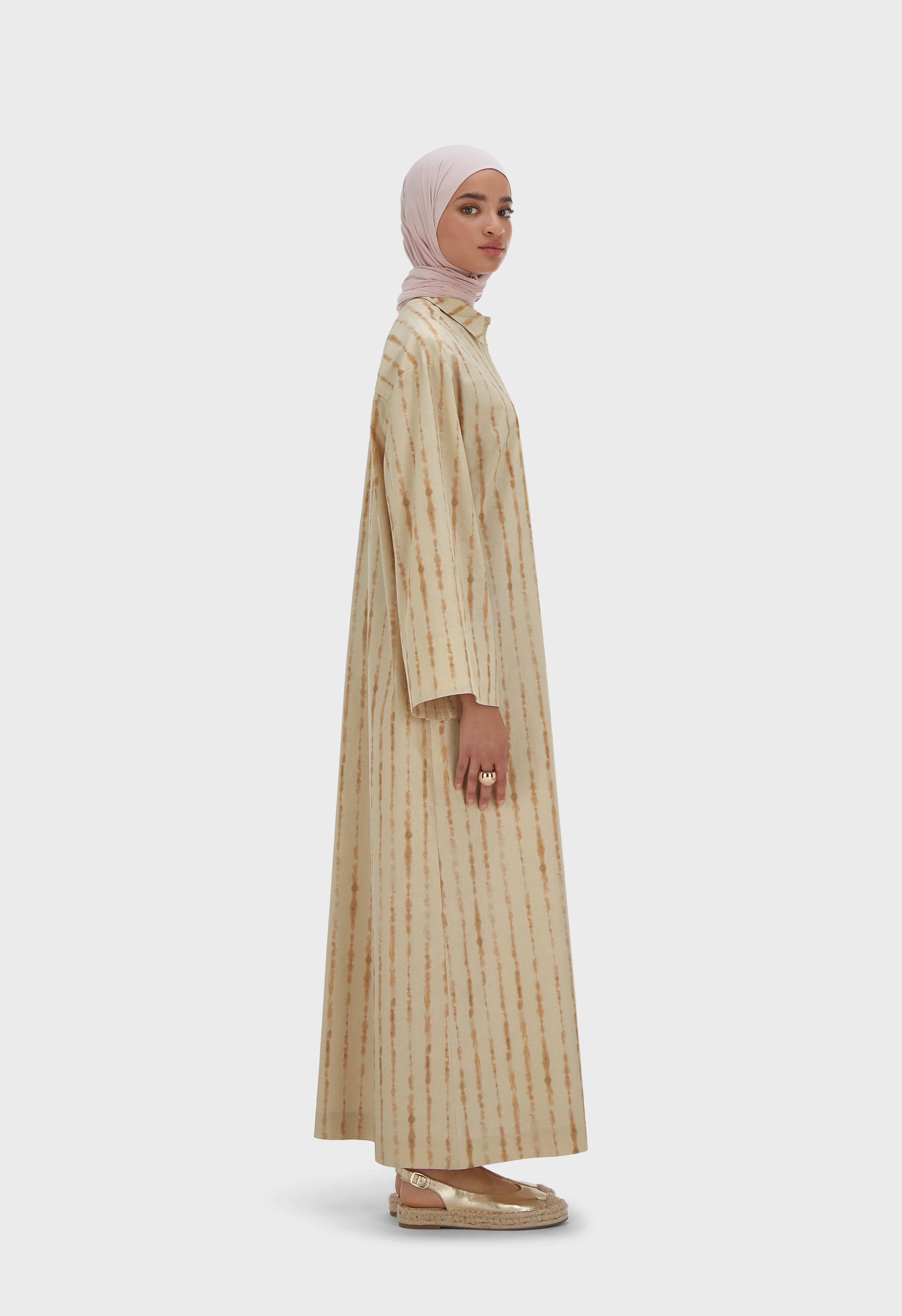 Shibori Kaftan Dress | Beige Rose