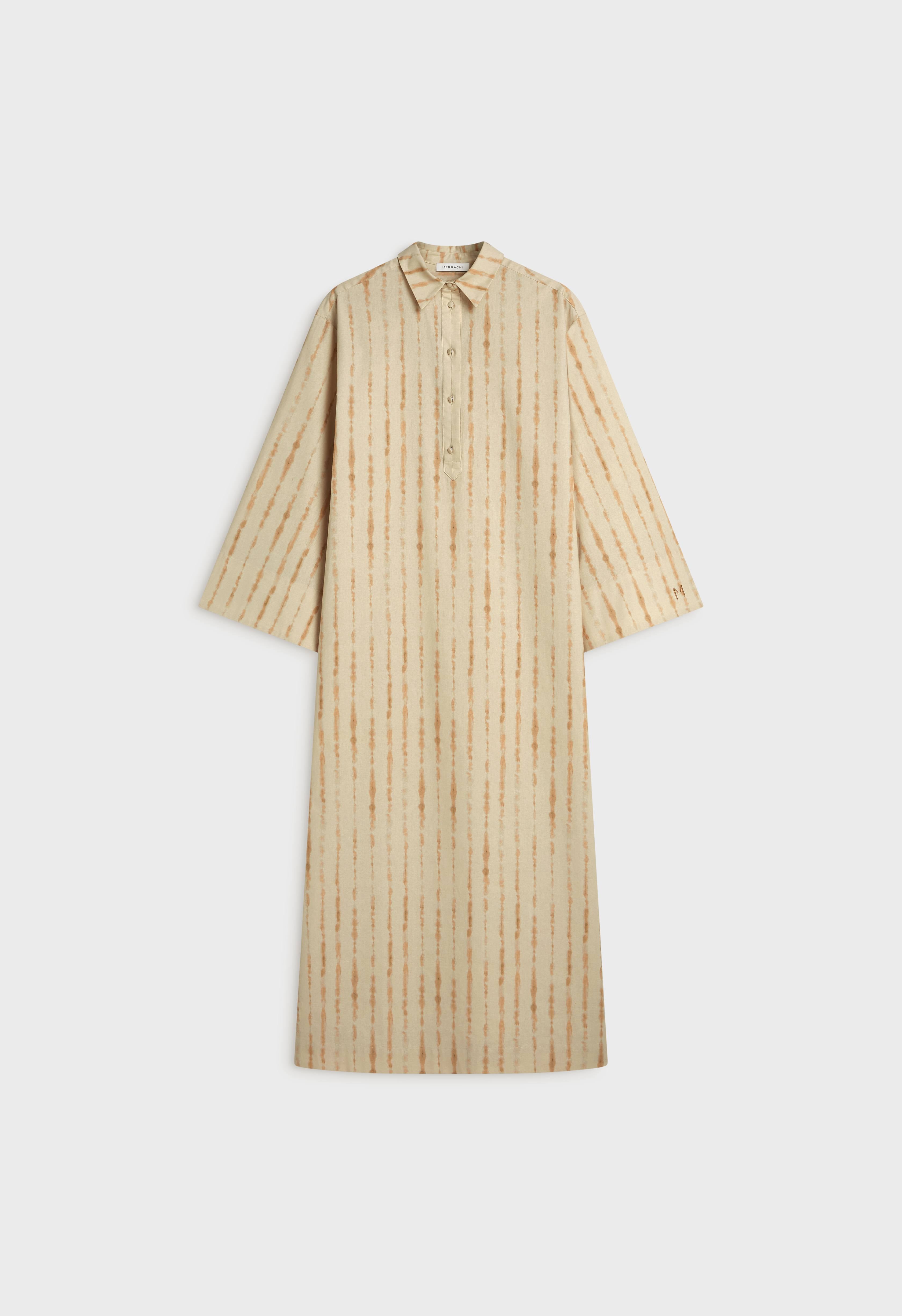 Shibori Kaftan Dress | Beige Rose