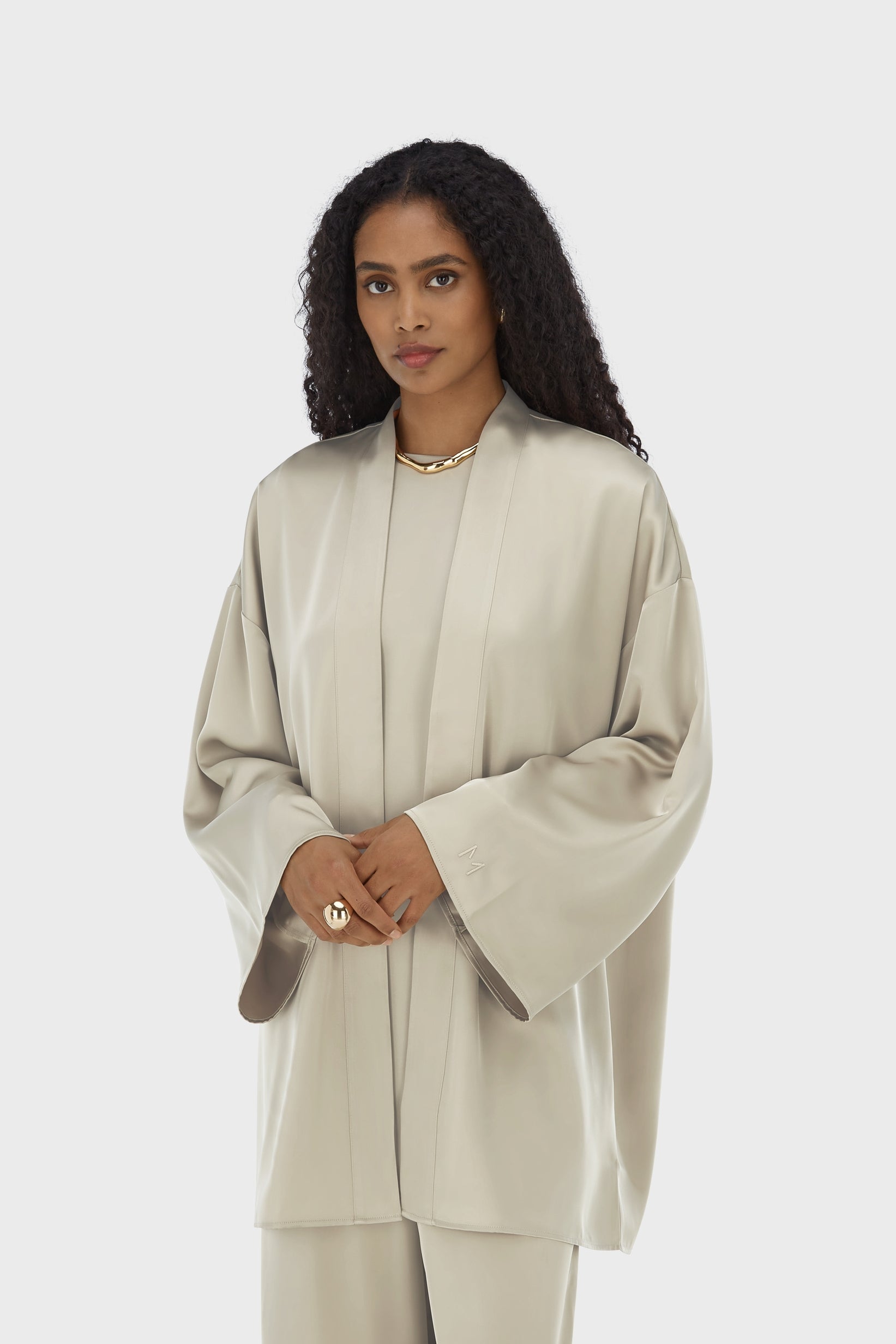 Short Satin Abaya | Moss Gray