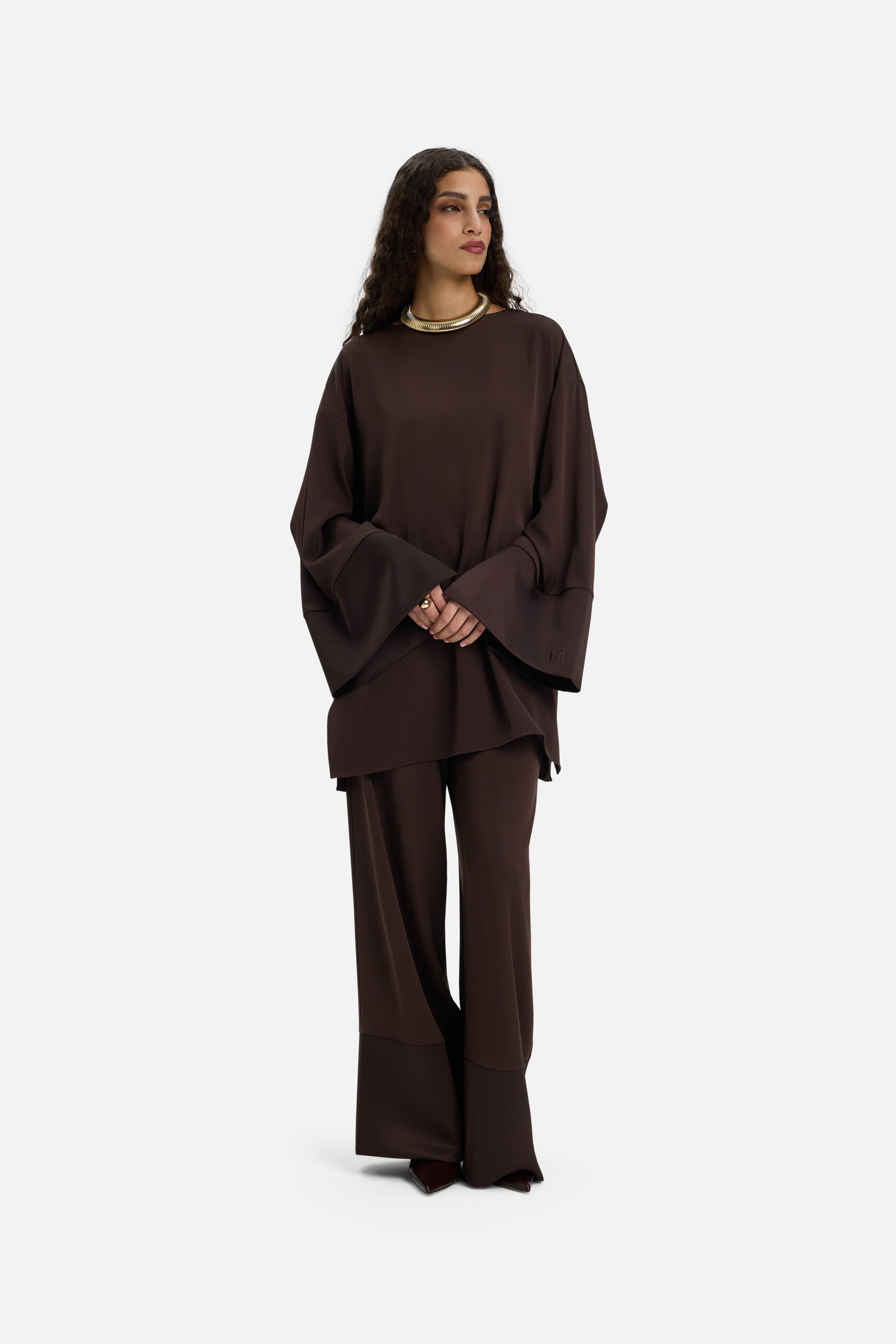 Satin Trim Trouser | Dark Brown