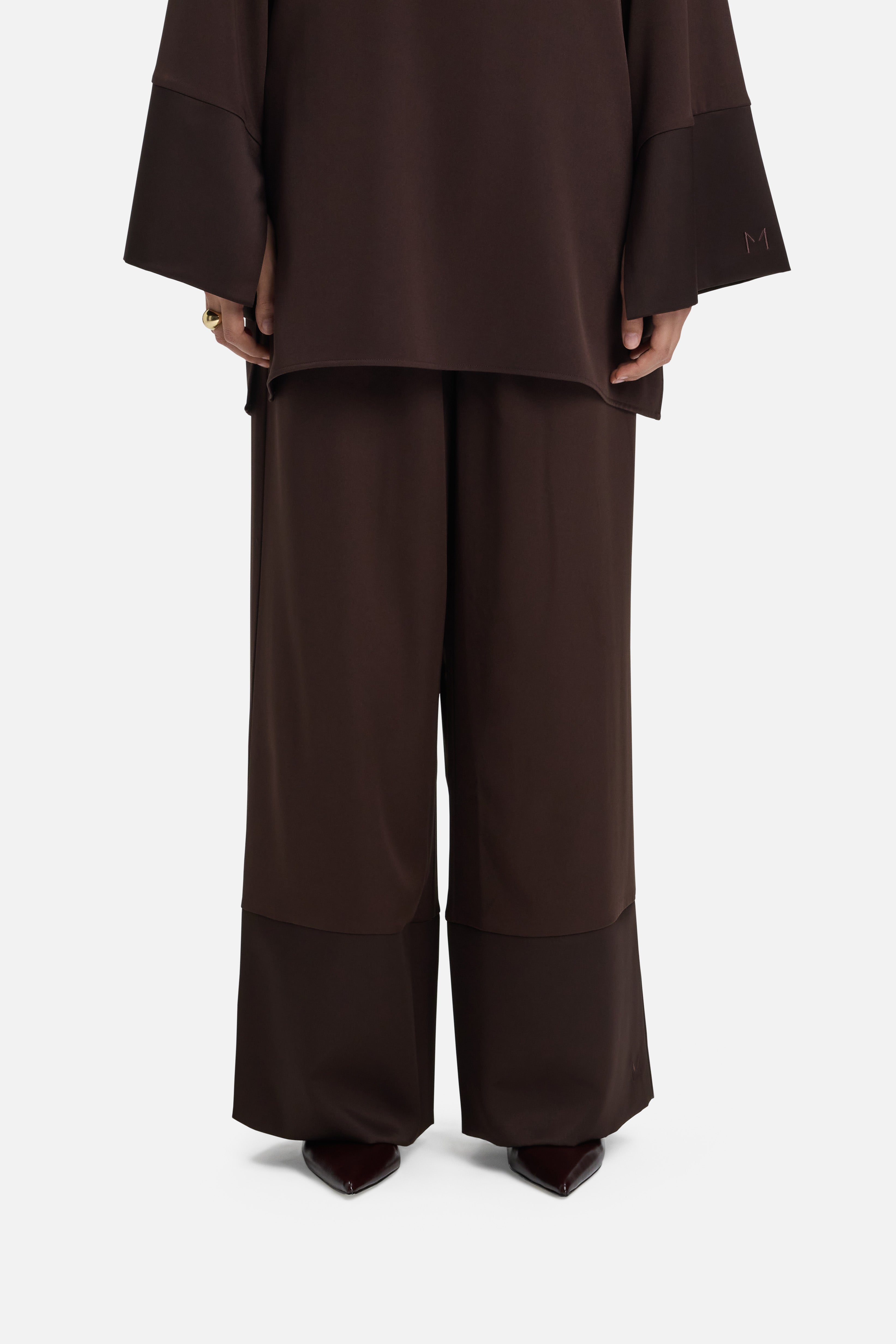 Satin Trim Trouser | Dark Brown