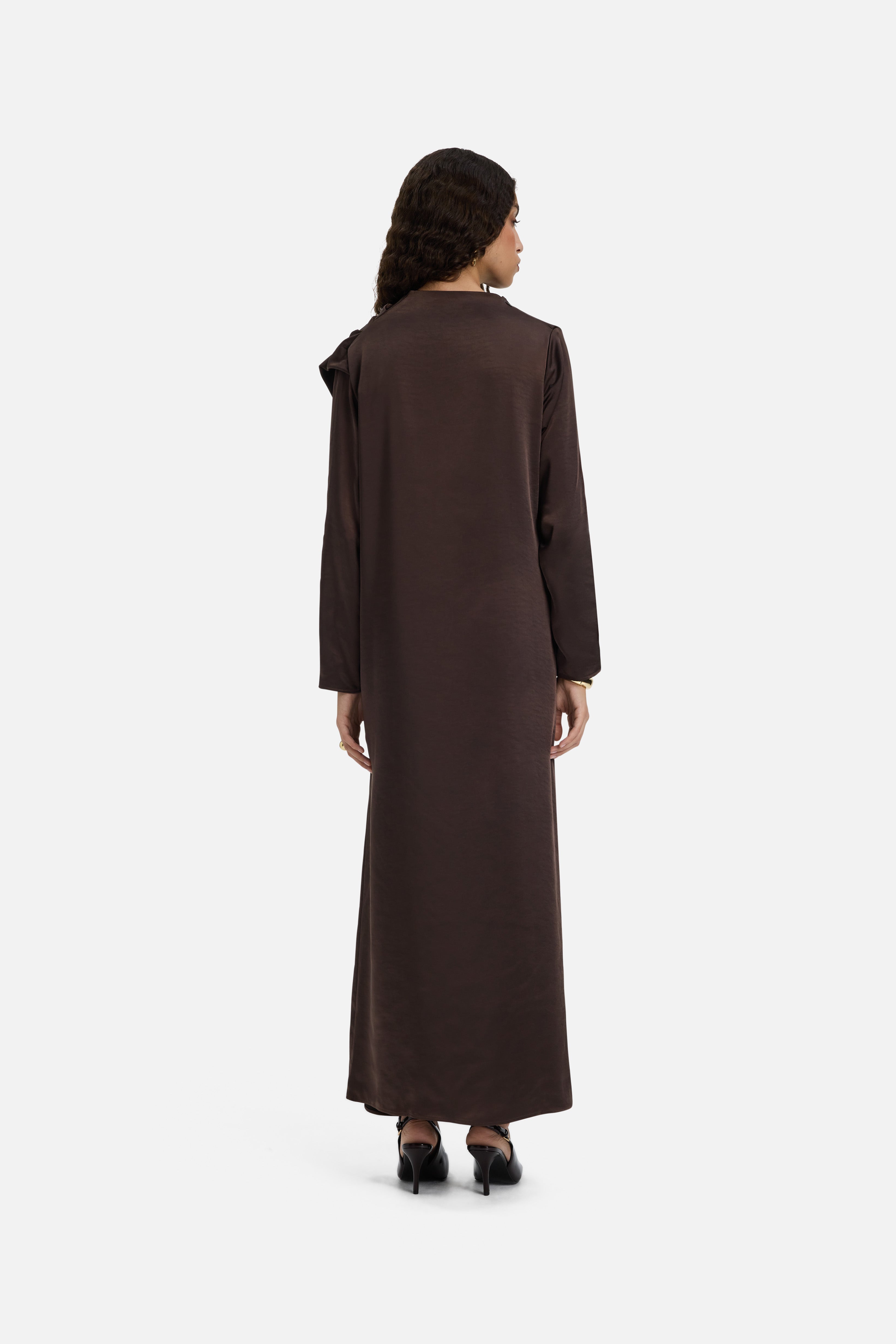 Shoulder Drape Dress | Dark Brown
