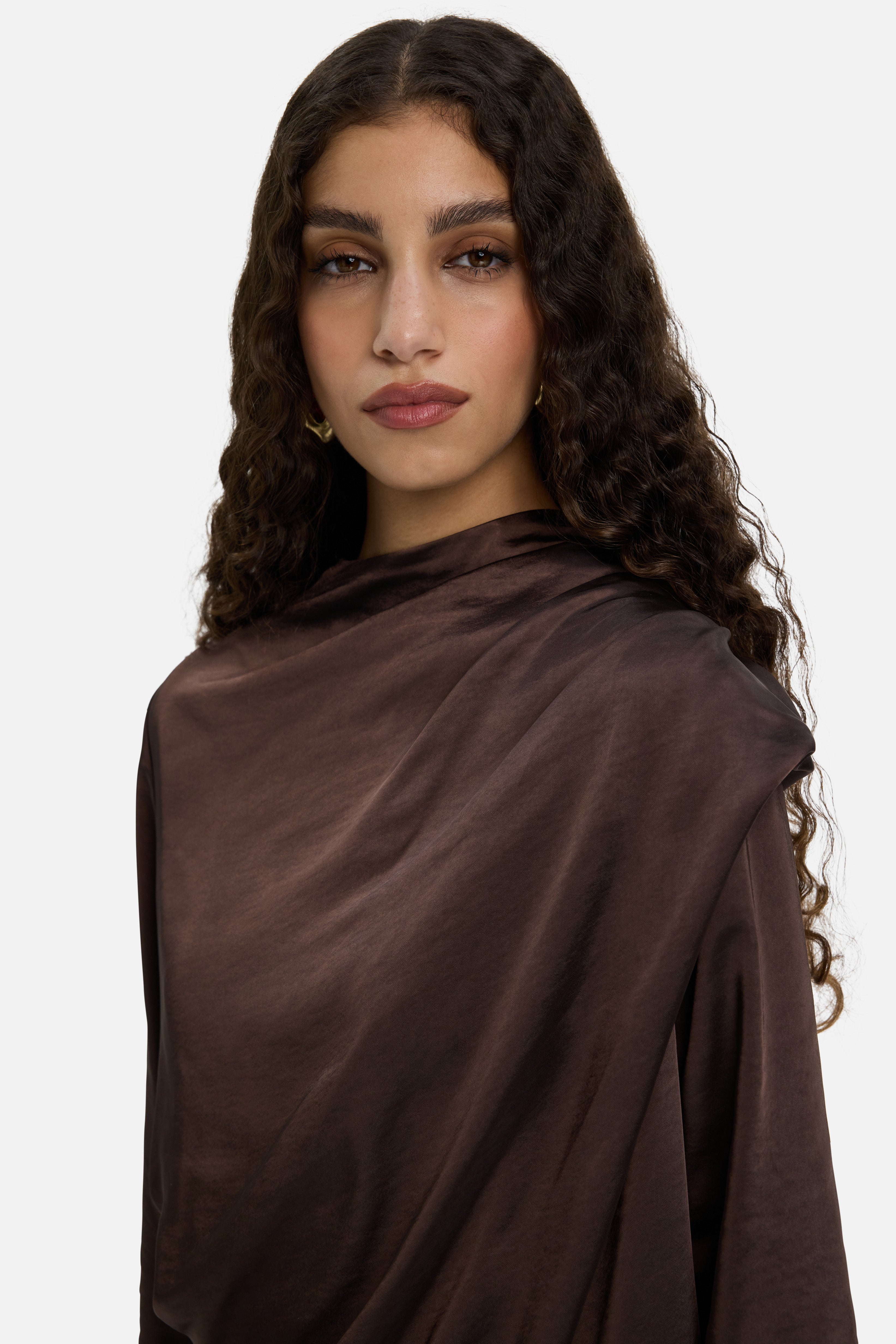 Shoulder Drape Dress | Dark Brown