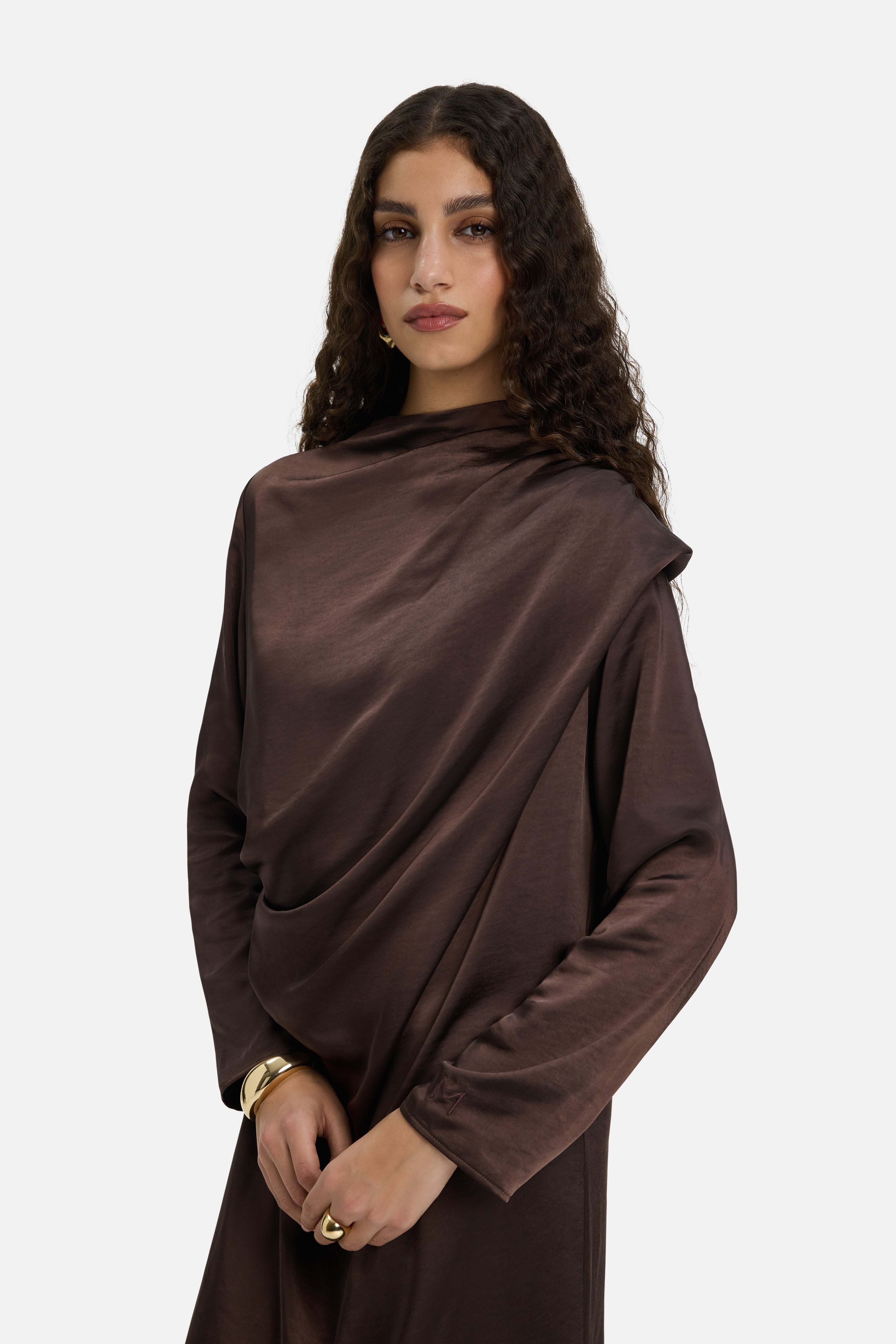 Shoulder Drape Dress | Dark Brown