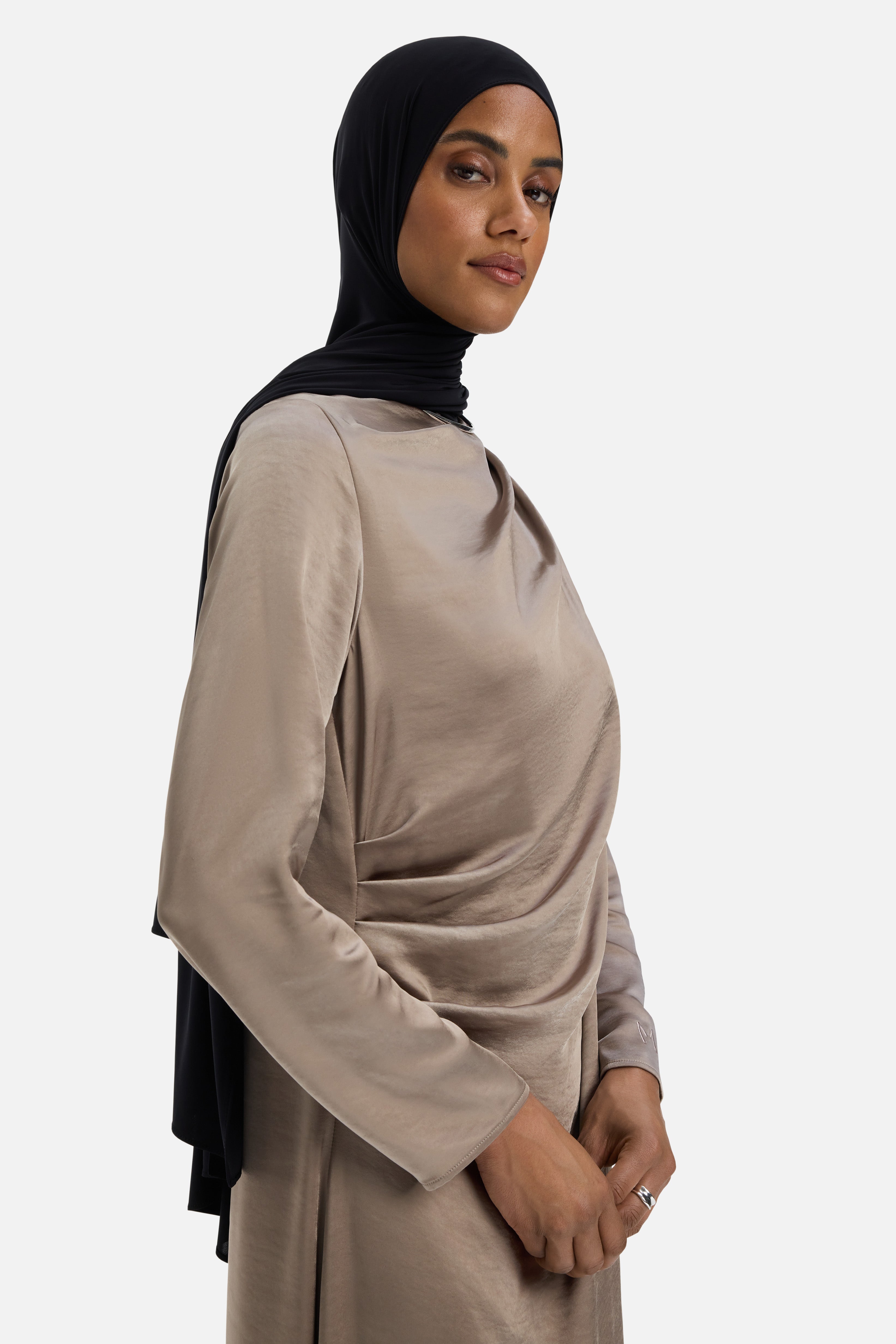 Shoulder Drape Dress | Milky Cacao