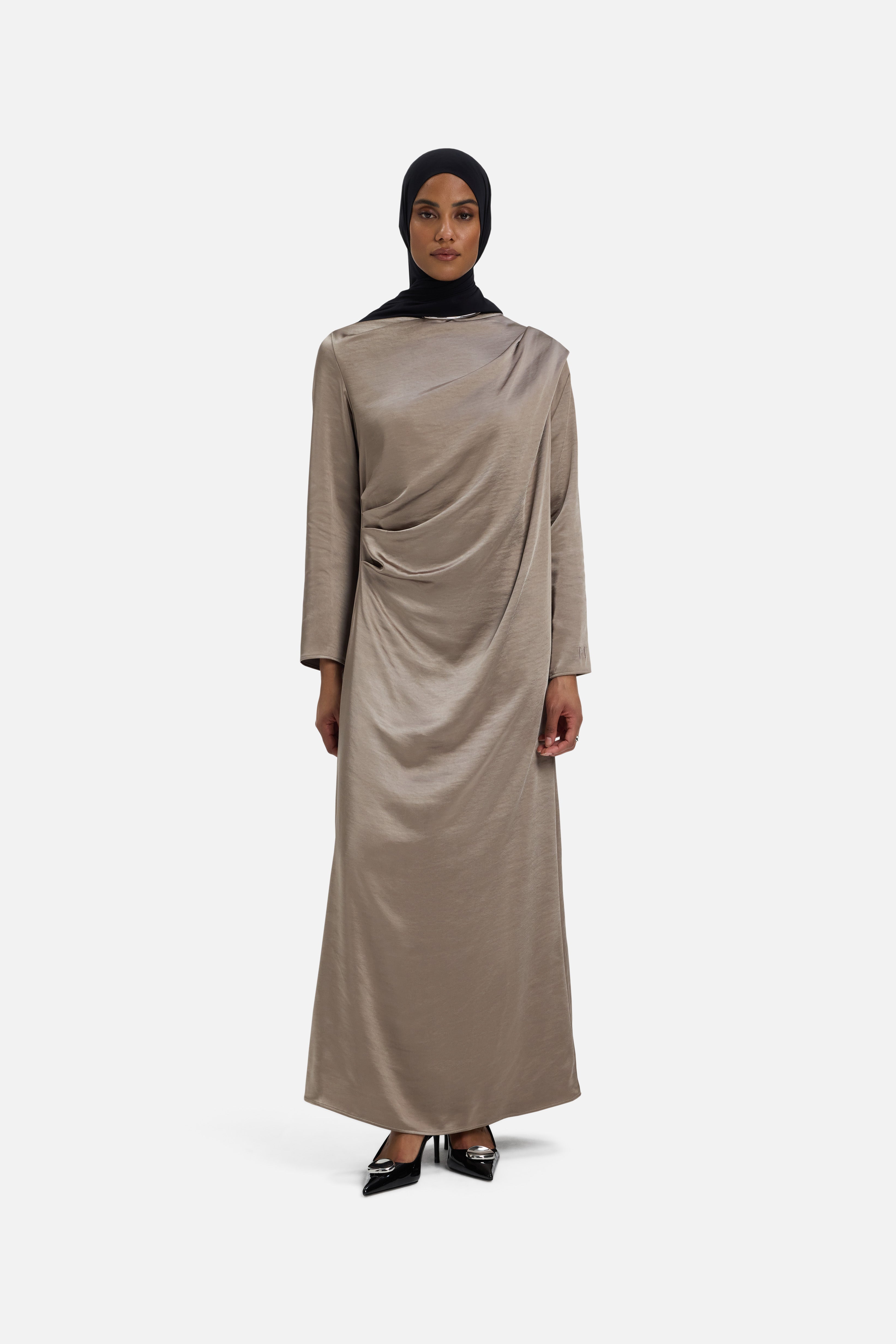 Shoulder Drape Dress | Milky Cacao